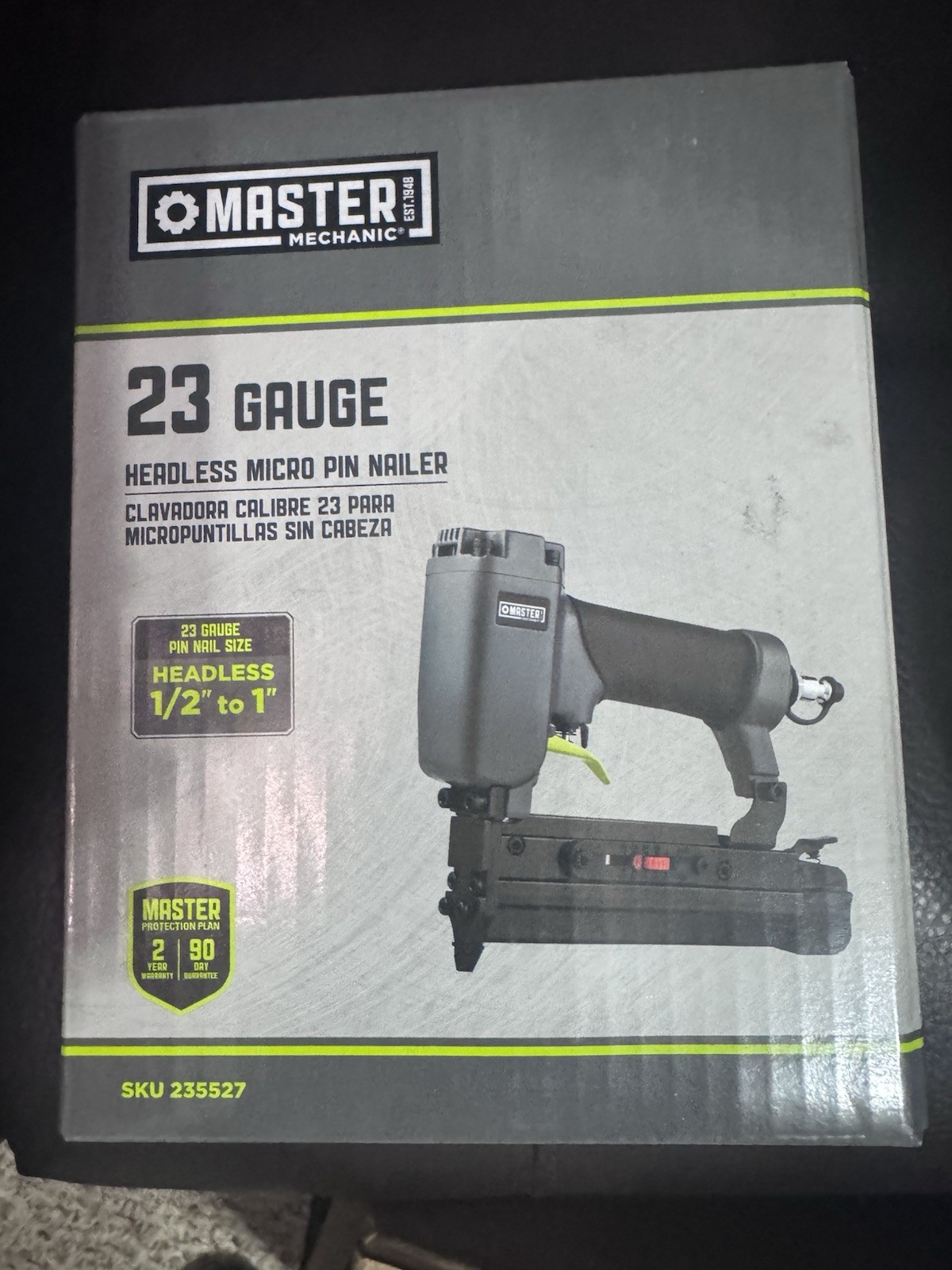 Master Mechanic Headless Micro Pin Nailer, Pneumatic 23 Gauge Hand Tool Set