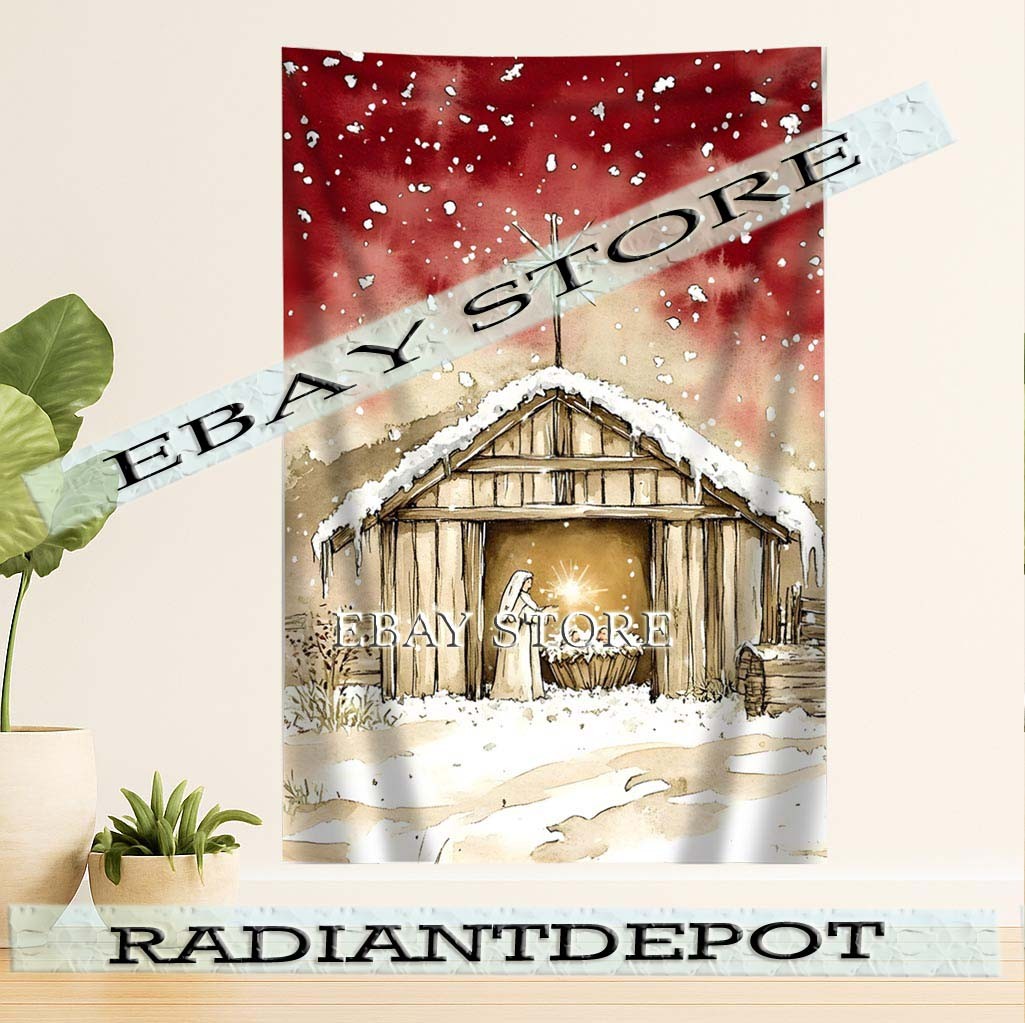 Winter Nativity Tapestry Holy Night Wall Design 39X59 in