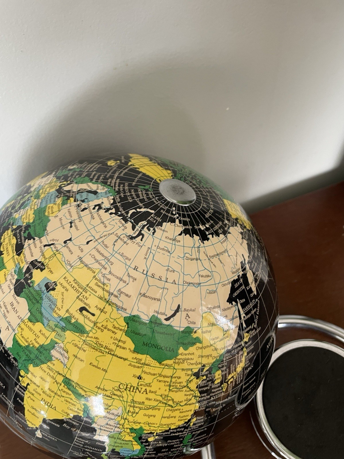 Levitating Floating Magnetic Globe Black Chrome World Spinning MCM
