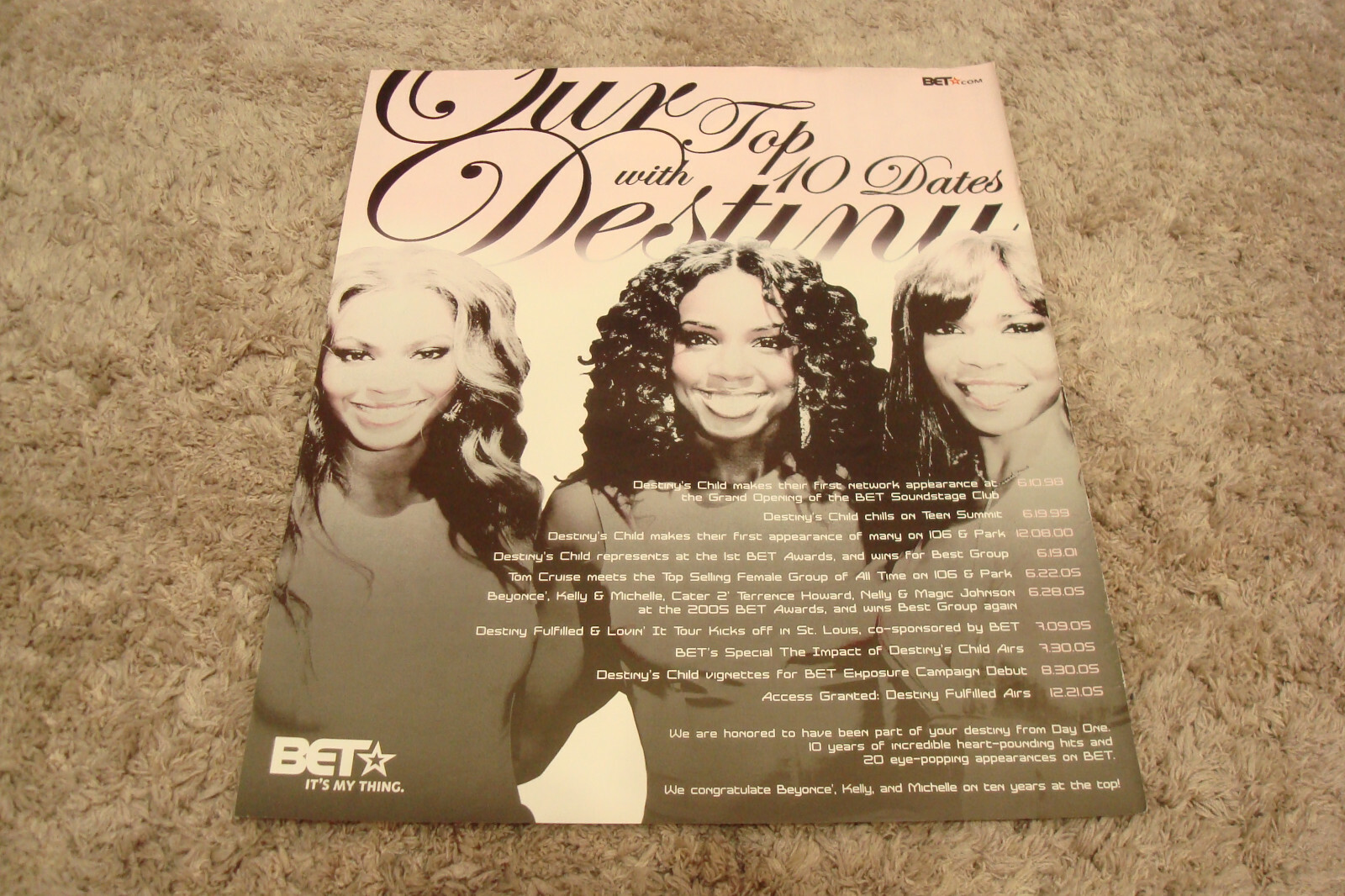 DESTINY'S CHILD 2004 BET ad 10th Decade "Our Top Ten Dates with Destiny" Beyonce