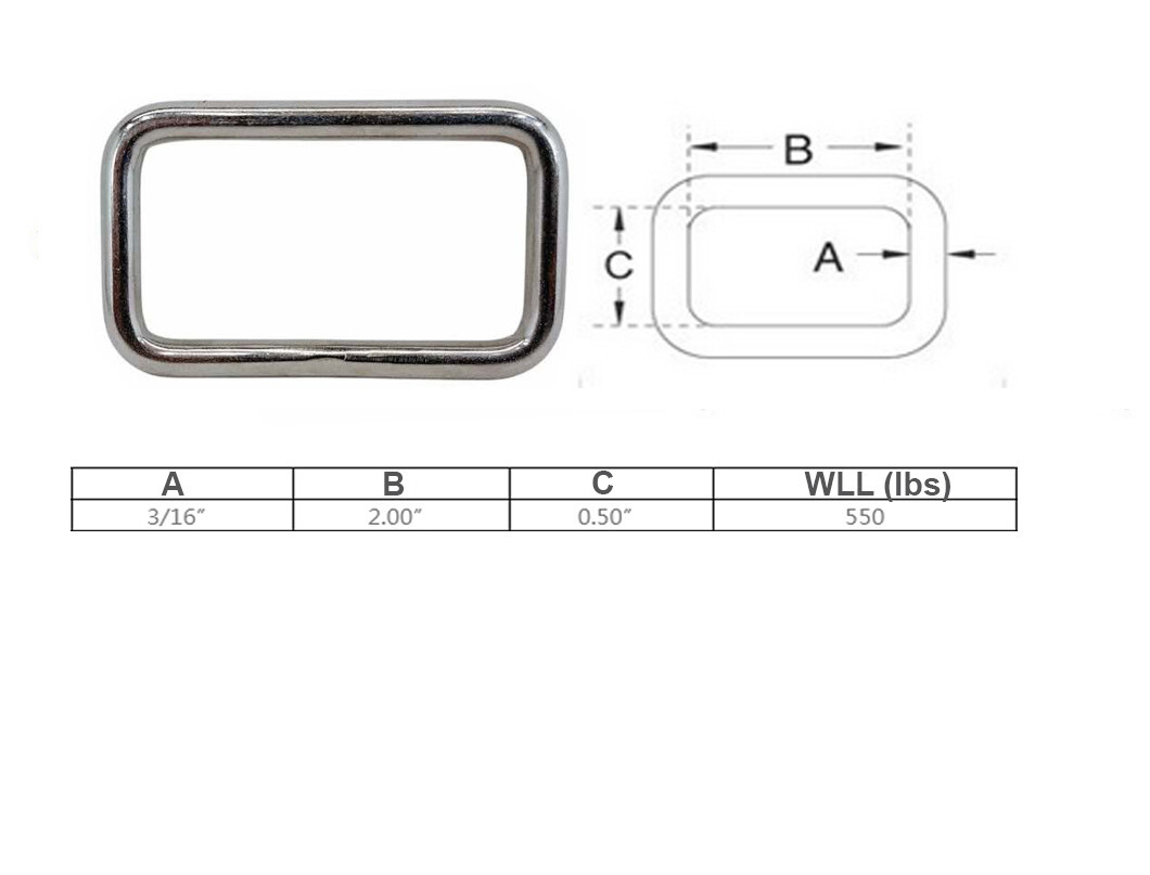 Mil Spec 3/16" x 2" Rectangular Ring Rectangle Link Loop T304 Stainless Steel