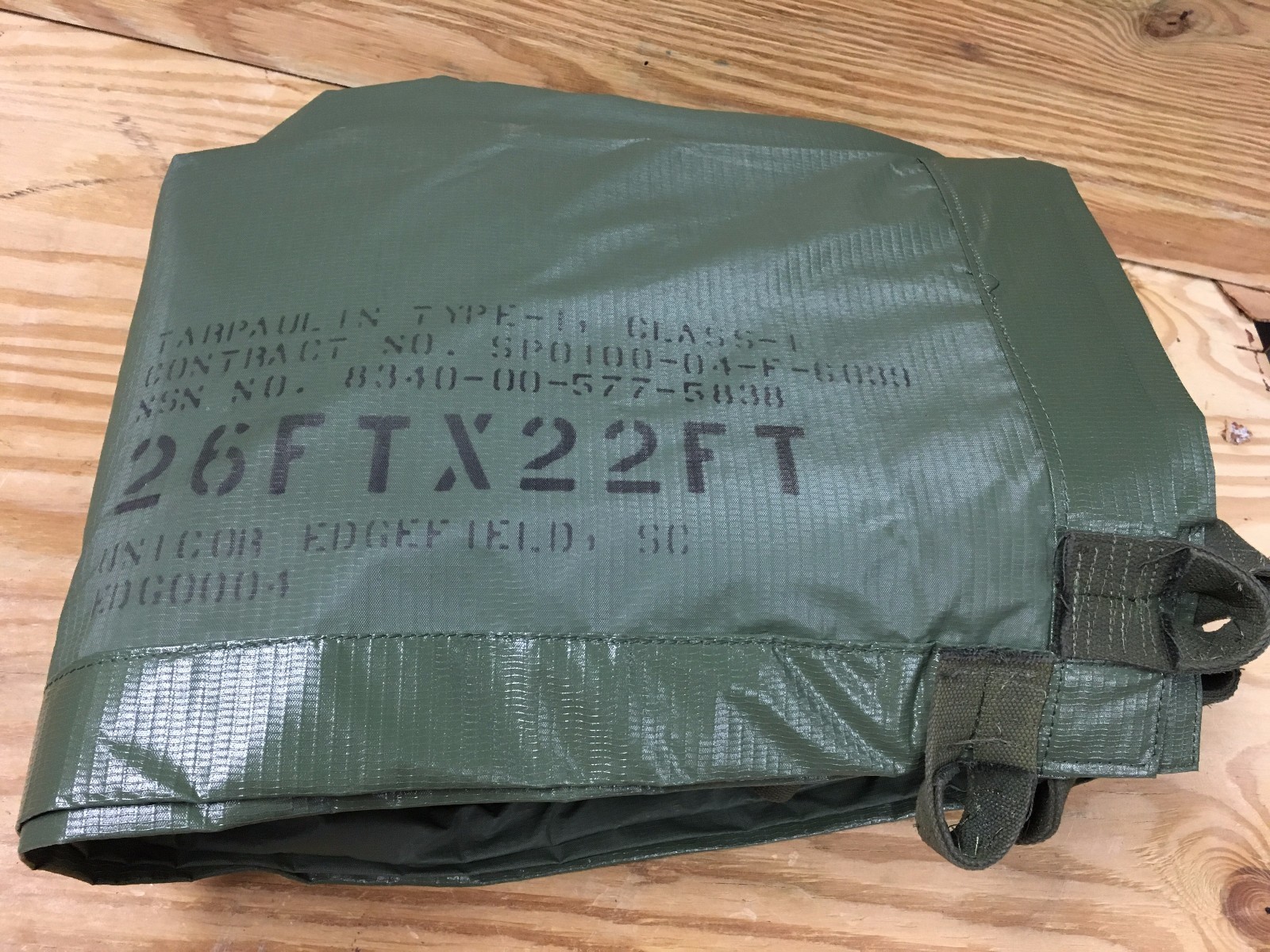 U.S. Military 26′ x 22′ Rubberized Cotton Duck Tarp Olive Tie Downs Cargo Cover