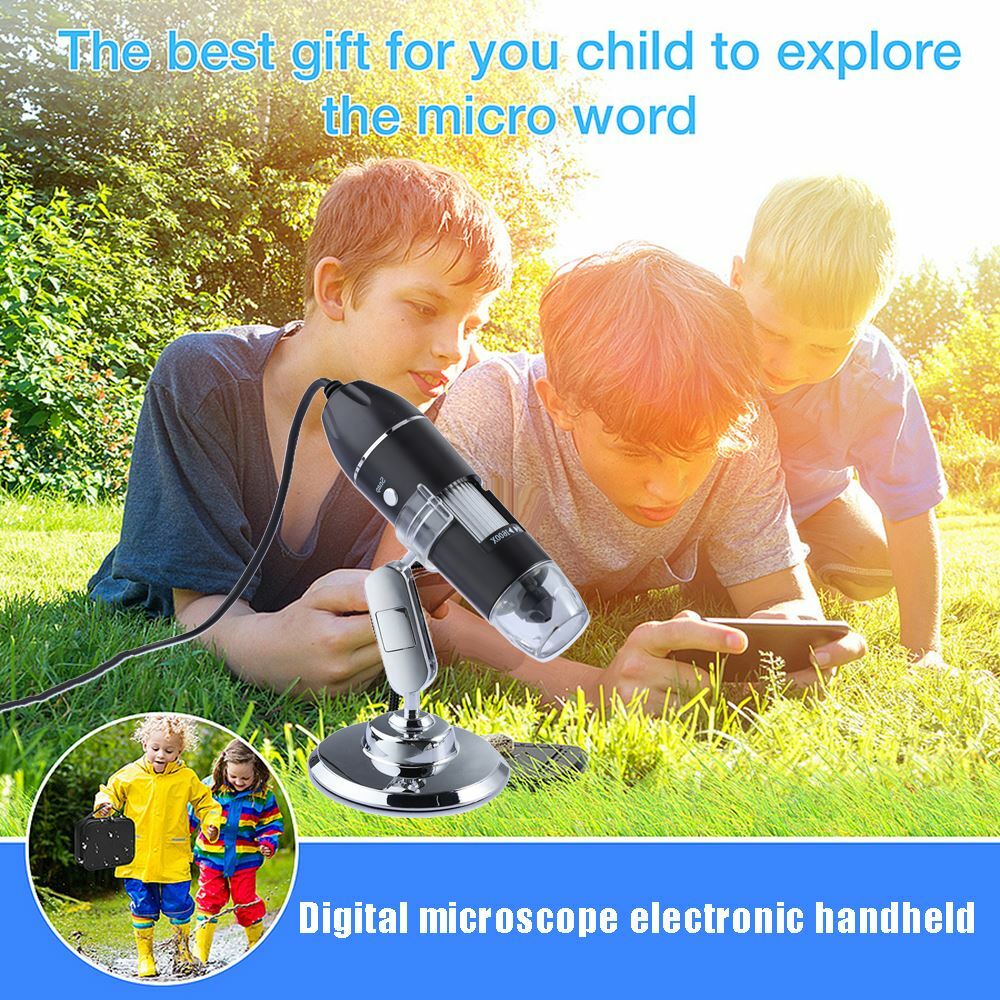 Real 1600X Digital Binocular Microscope USB Camera LED Android Phones Window PC