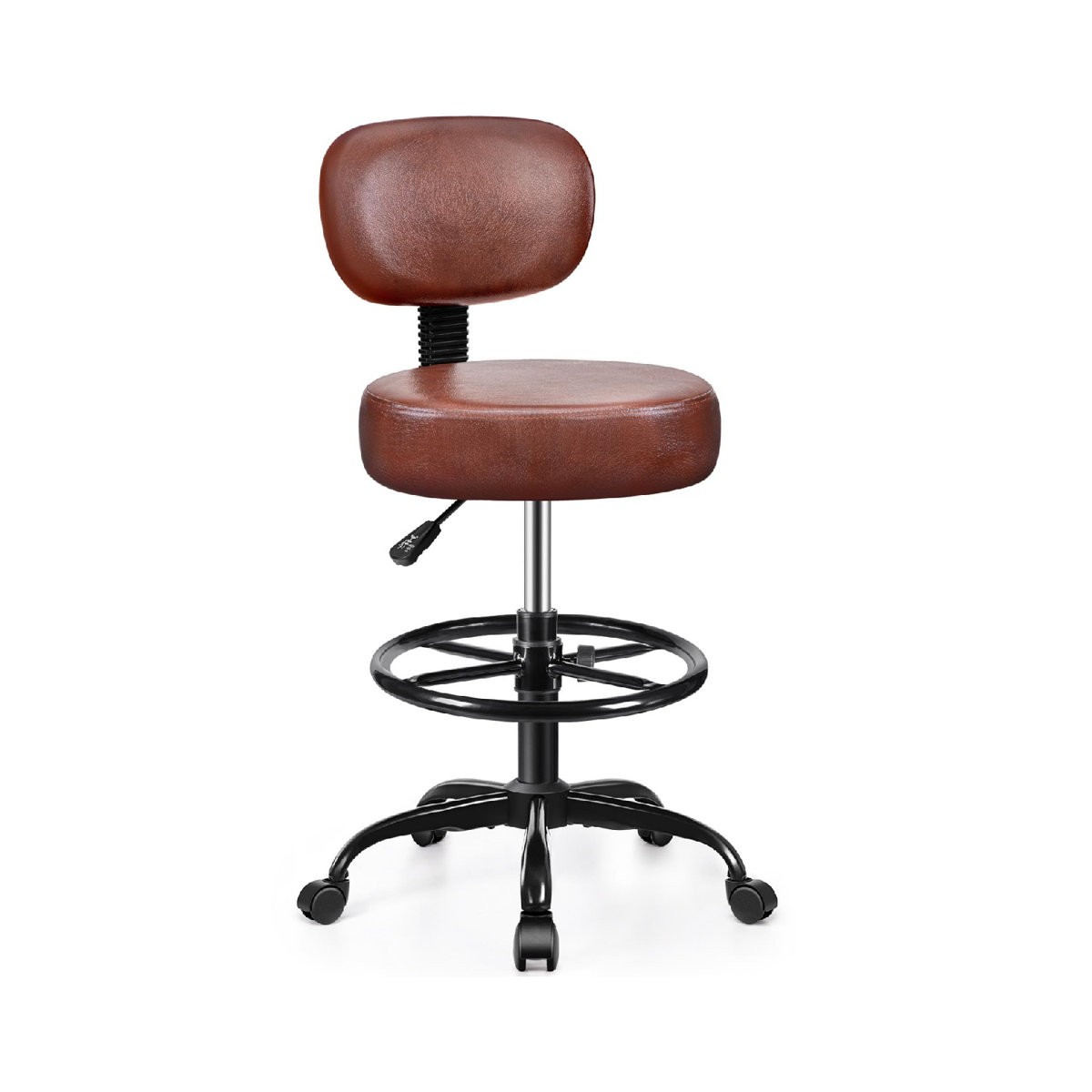 17 STORIES D16 ADJUSTABLE FOOT REST ROLLING STOOL WITH WHEELS - EMBER BROWN