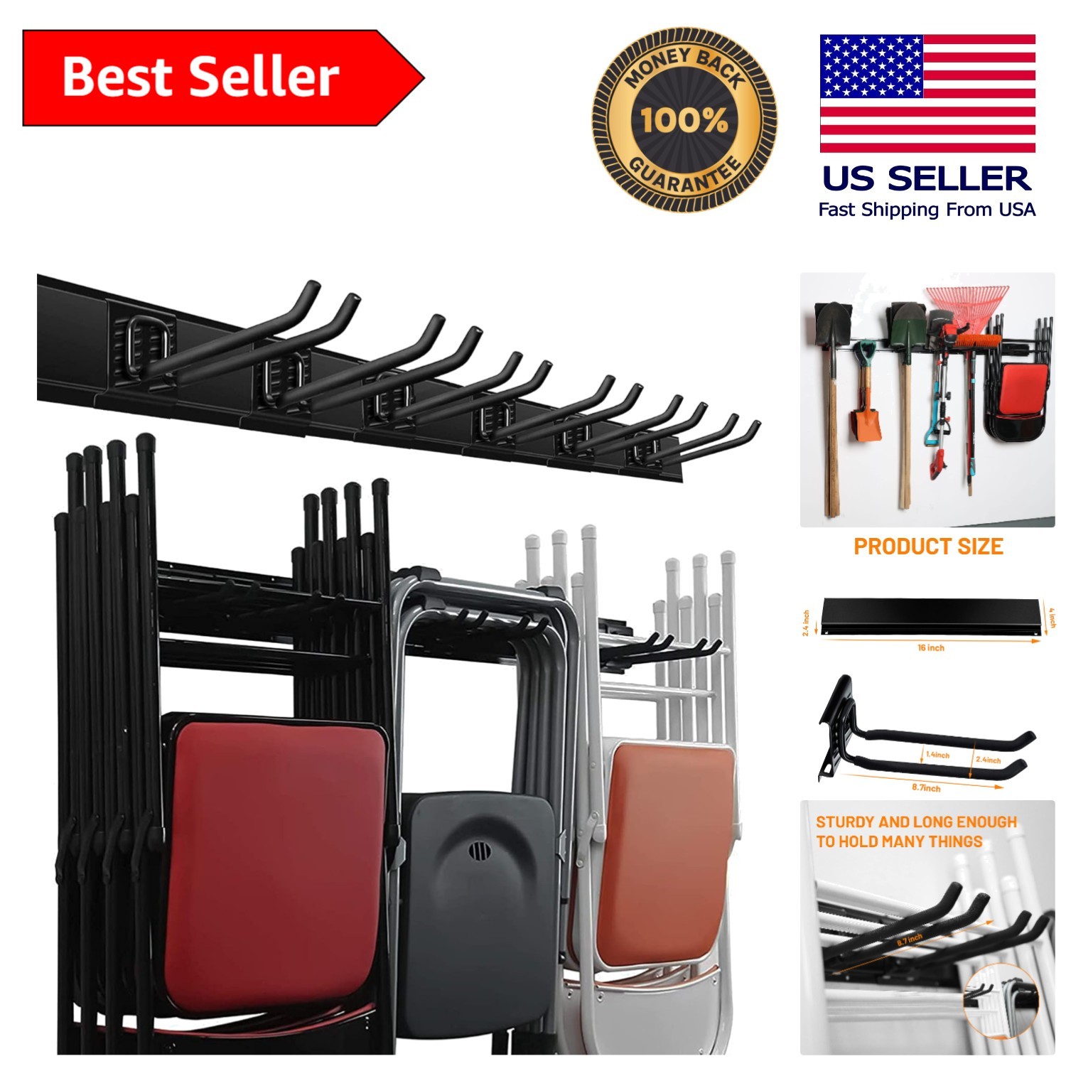Alloy Steel Garage Storage Solution with 6 Adjustable Hangers and 450lb Capacity