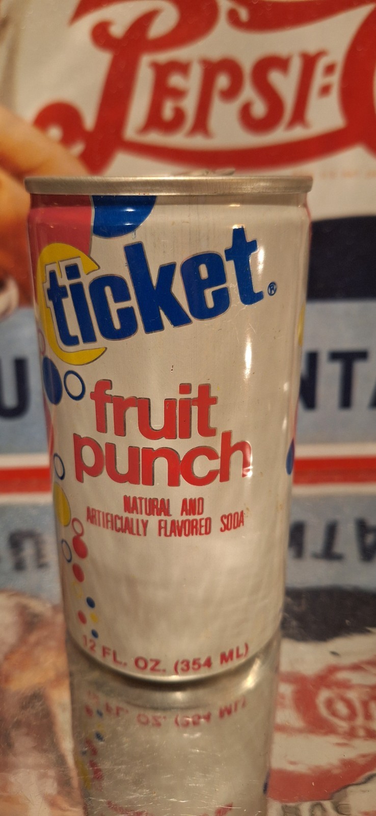 🍺 Ticket Fruit Punch Cola Soda Pop Can Advertising Prop Empty 70's 80's