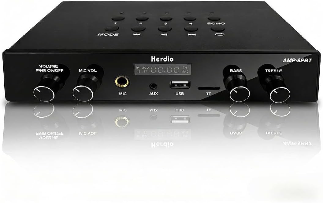 Herdio 8-Channel Amplifier Bluetooth Bass Treble Control for Passive Speakers