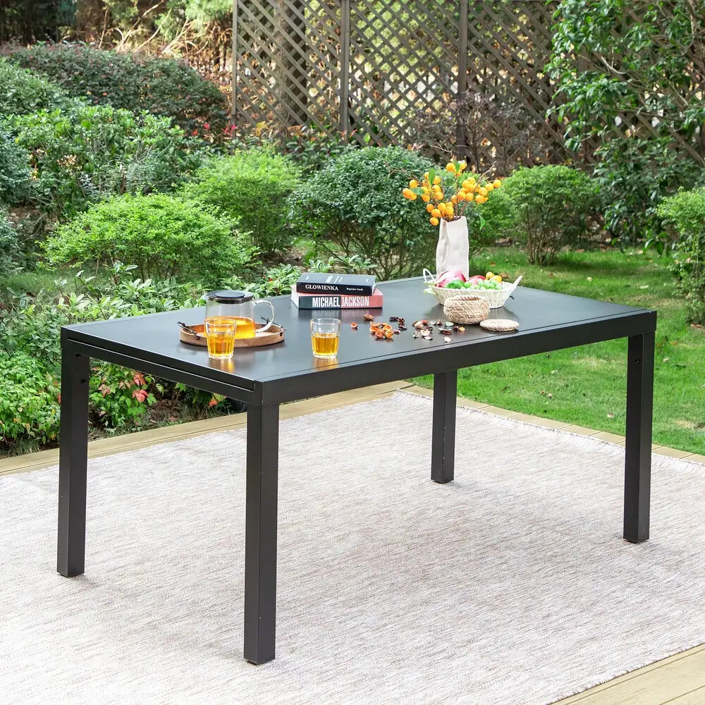 Expandable Patio Dining Table Metal Rectangular Outdoor Table for Garden Porch