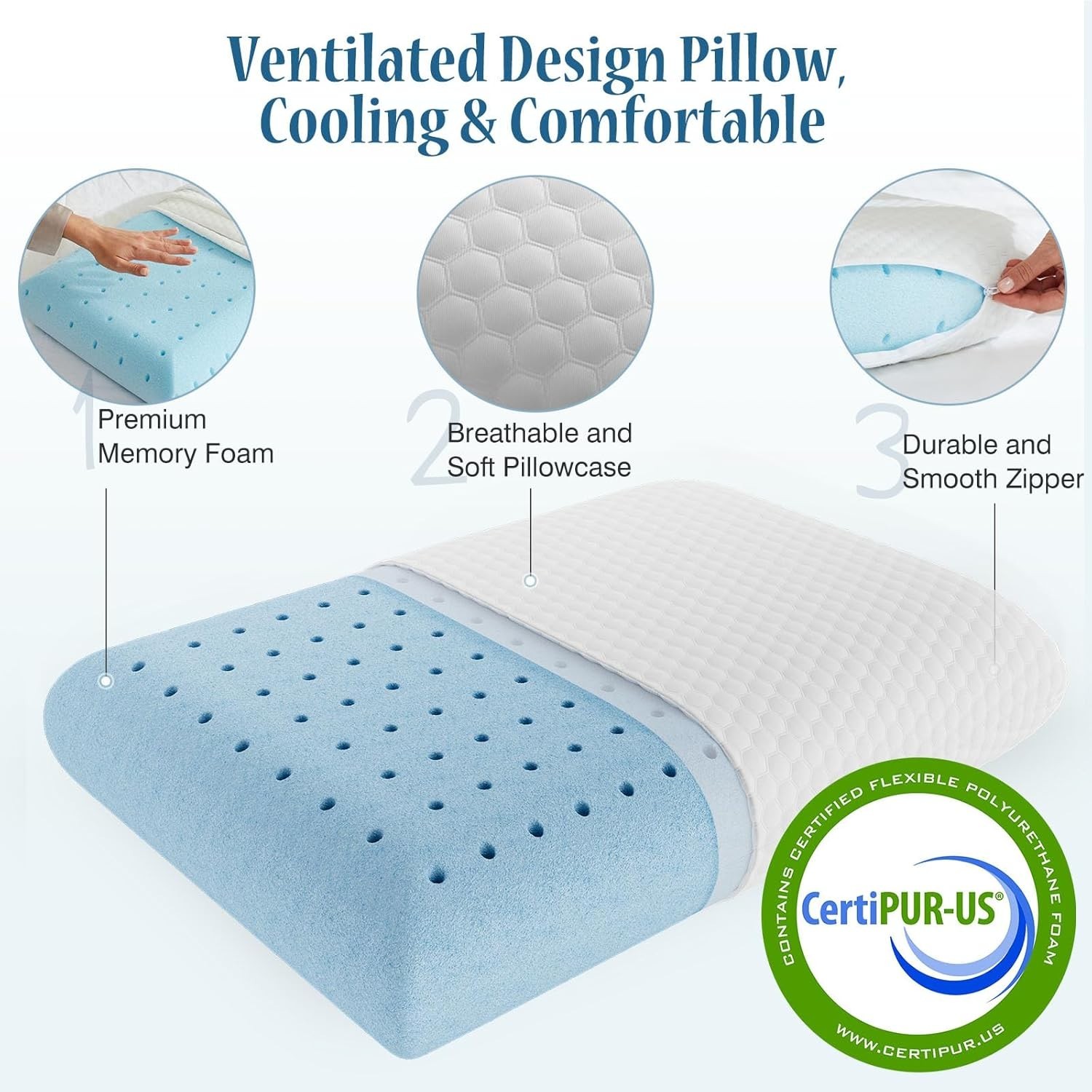 Cooling Memory Foam Pillow with Pillowcase - Neck Support for Side Sleepers