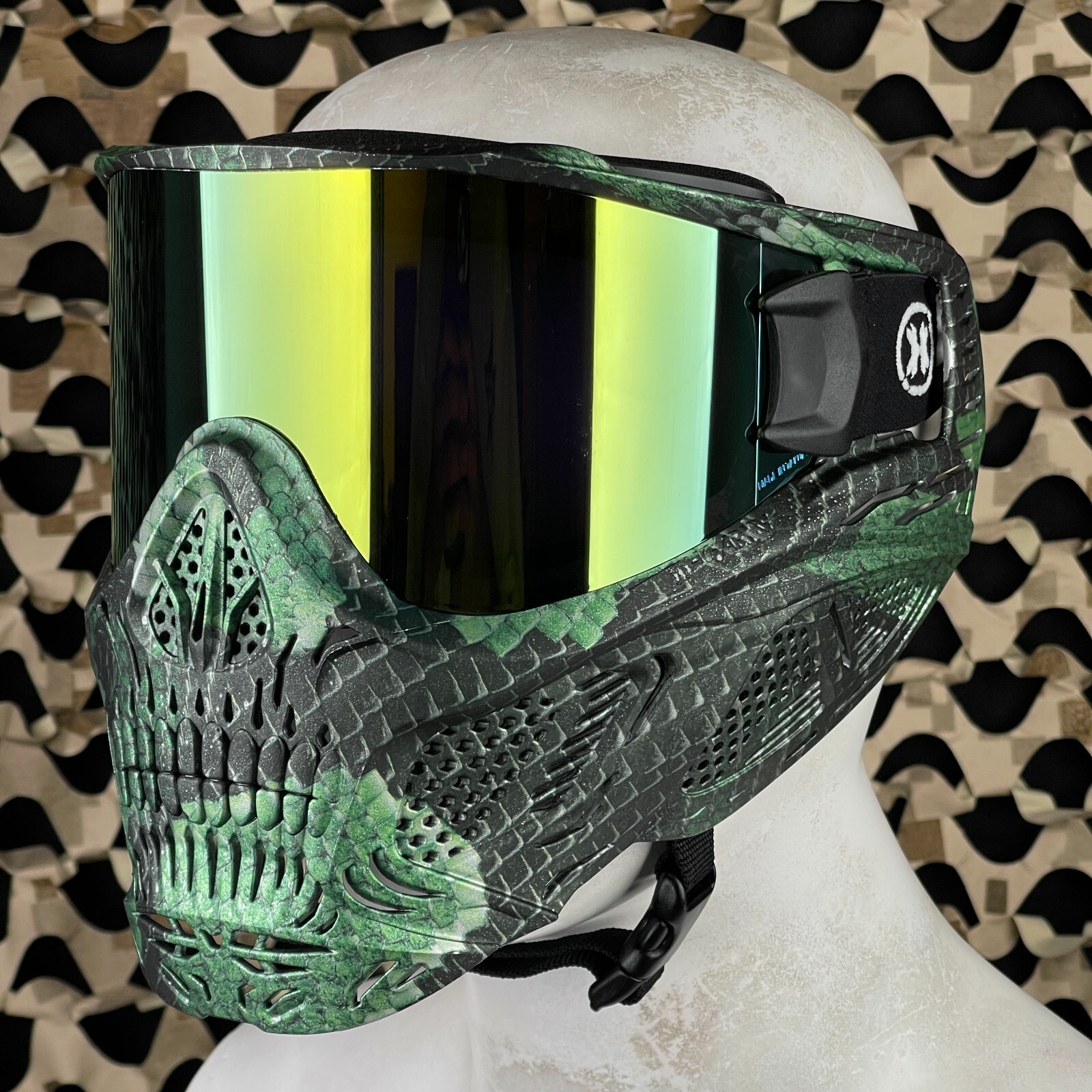 NEW HK Army HSTL Skull Thermal Paintball Mask - Snake Green w/ Gold Lens