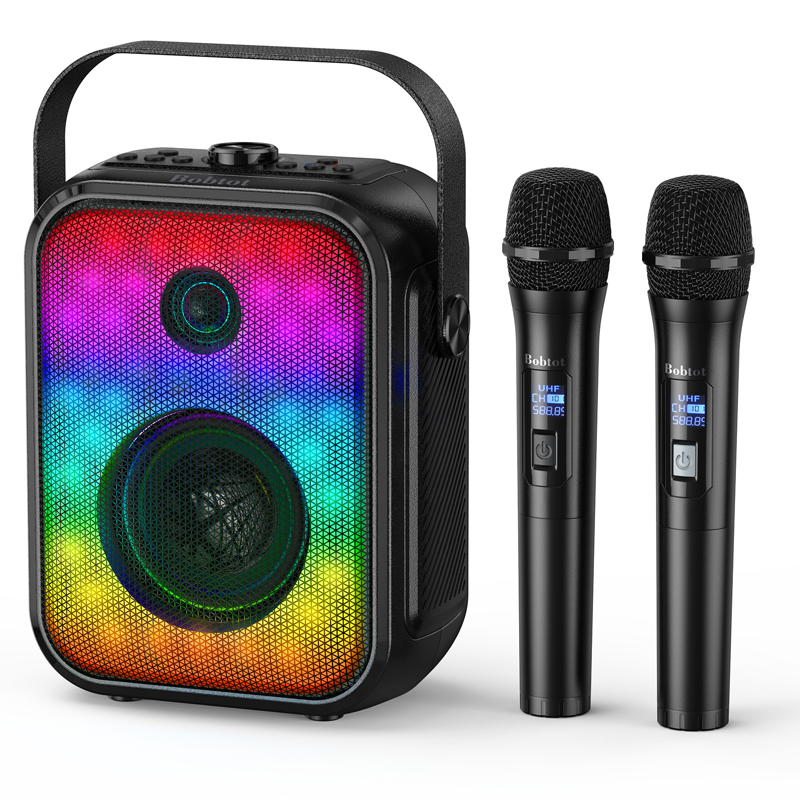 Karaoke Machine, Portable Bluetooth Speaker with 2 Wireless Karaoke Microphones
