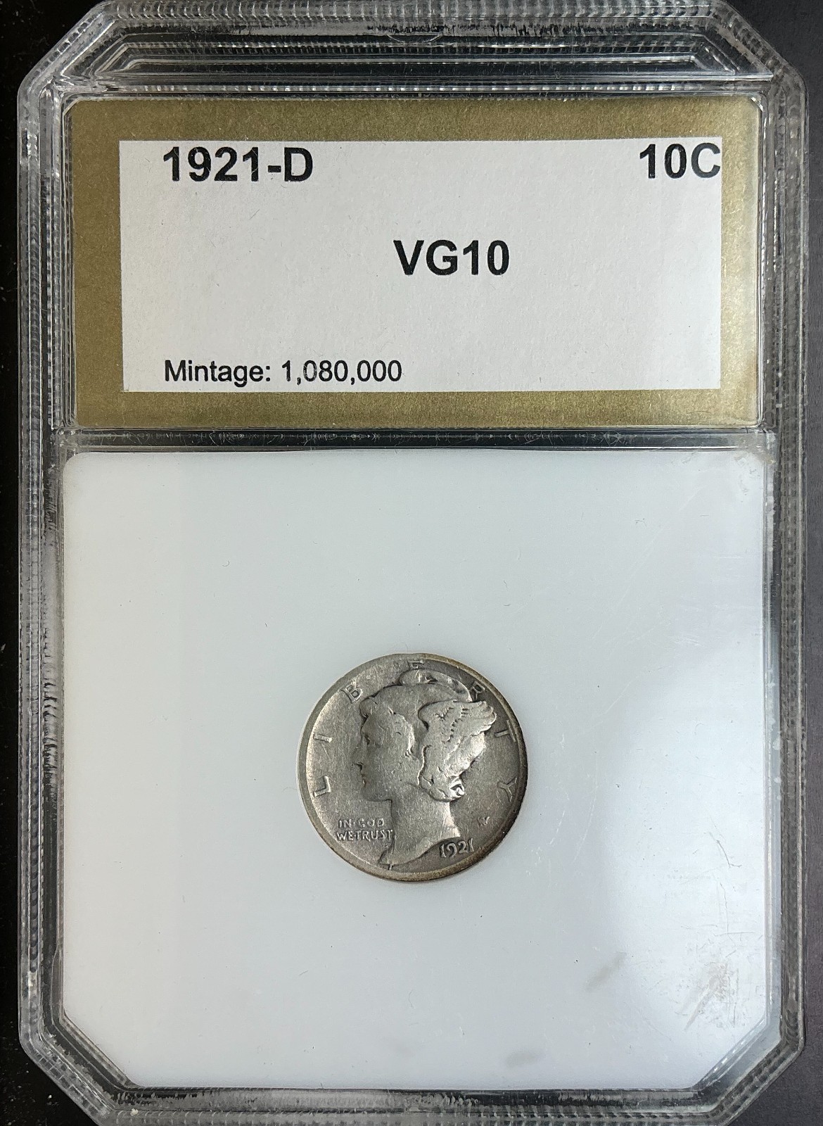 VG10 1921-D RARE Key Date Mercury Dime nice antique coin silver certified c5