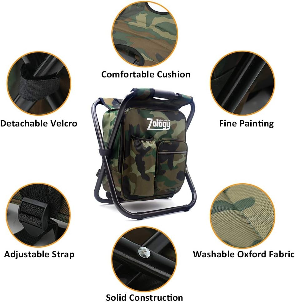 Folding Camping Chair with Backpack, Featuring Insulated Cooler Picnic Bag