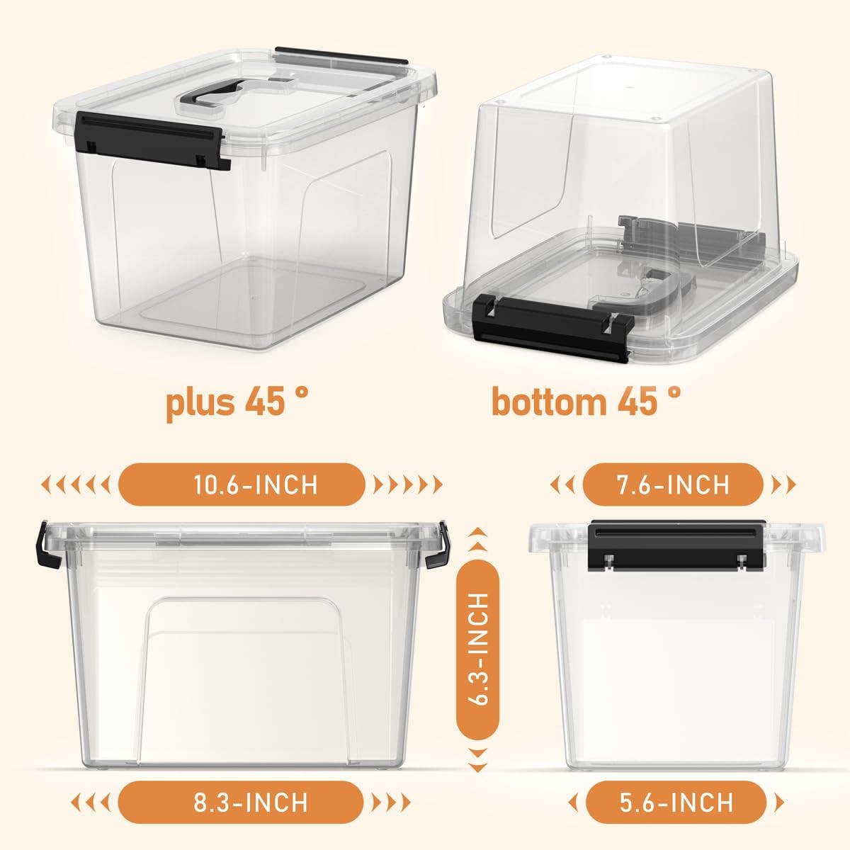 8-Pack Storage Latch Bins with Lids/Handle, 5 Quart Clear Plastic Latching Or...