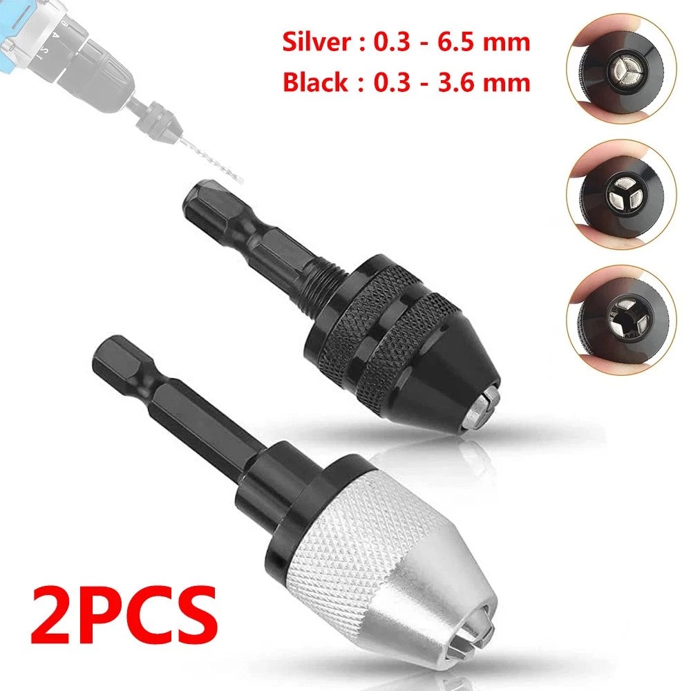 2x 1/4" Hex Shank Keyless Drill Chuck Conversion Adapter Bit Quick Change Driver