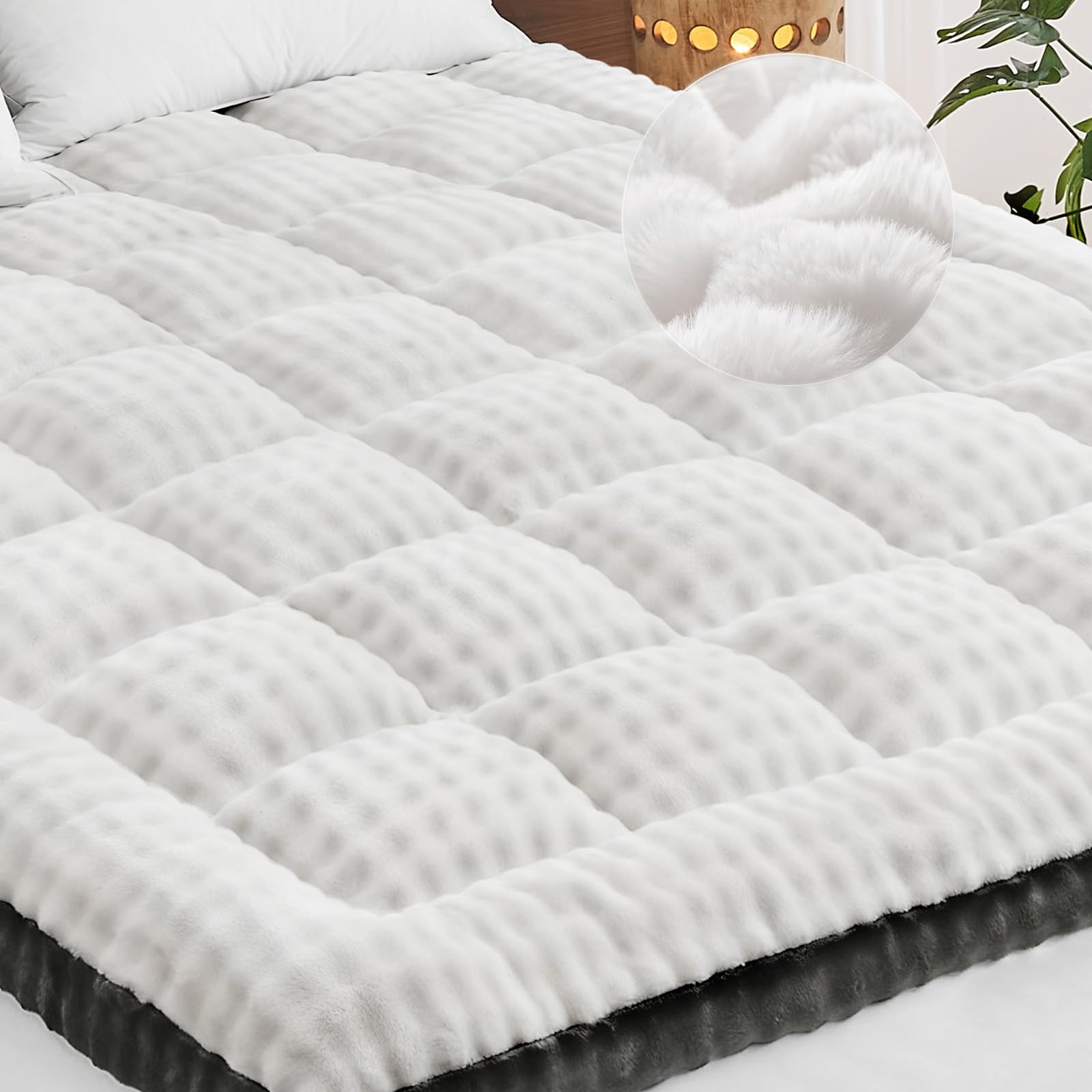 Cymula Queen Mattress Topper Fleece Bubble Pillow Top Queen, White