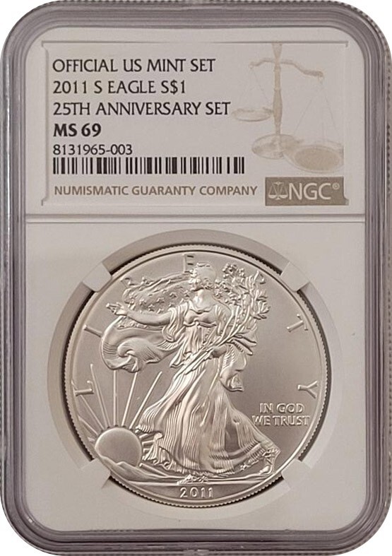 2011 S 25th Anniversary Set American Silver Eagle one Dollar Coin NGC MS69