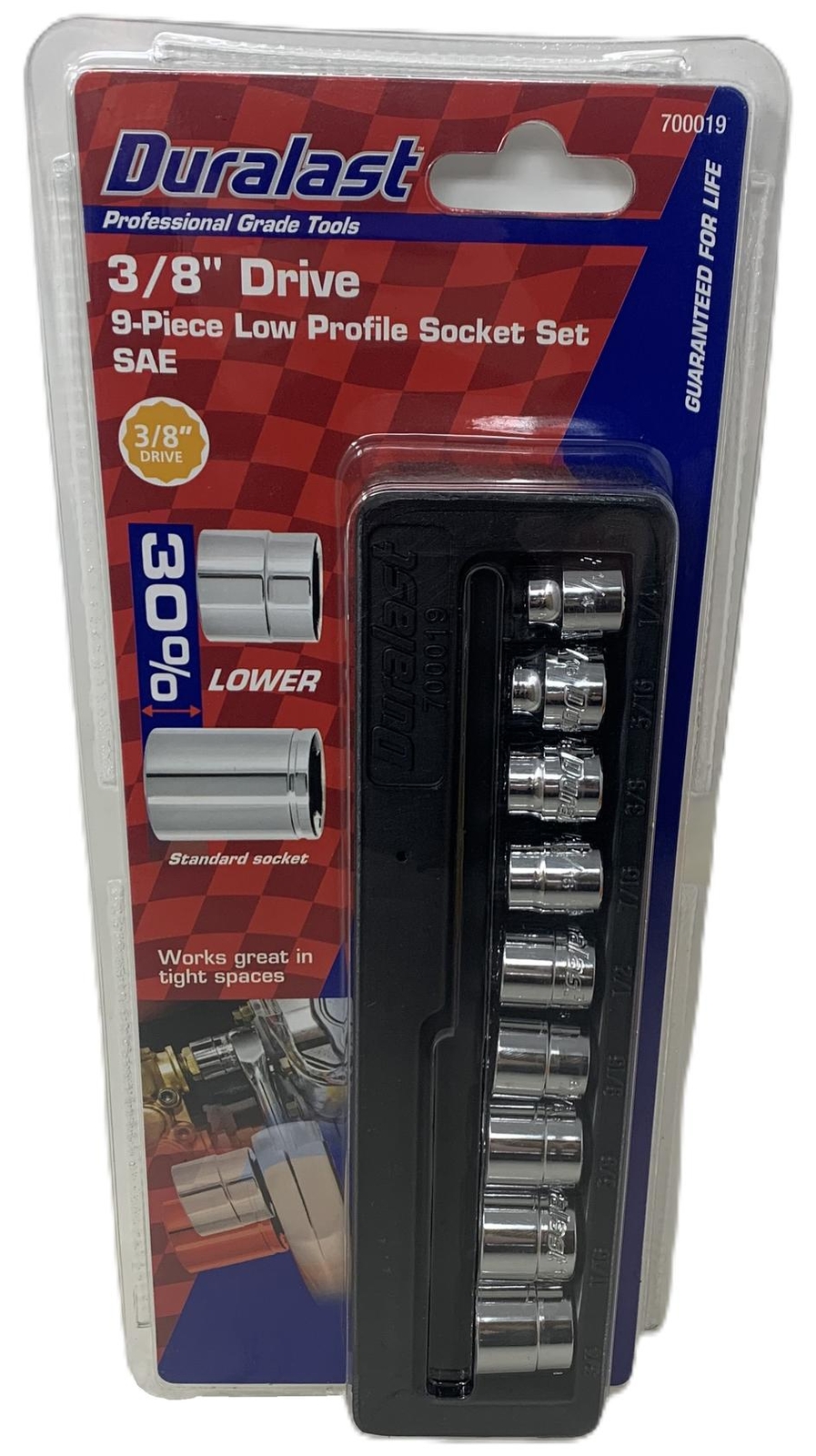 Duralast 9-Piece Low Profile Socket Set (700019) - 3/8 Inch Drive, SAE Tool