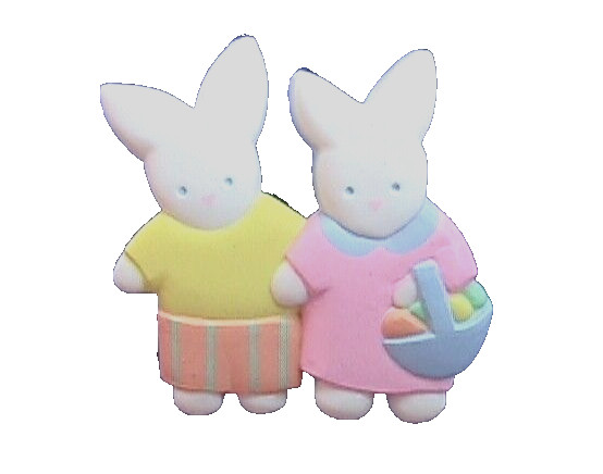 Hallmark PIN Easter Vintage BUNNY RABBIT EGG BASKET Boy Girl 1990 Holiday Brooch