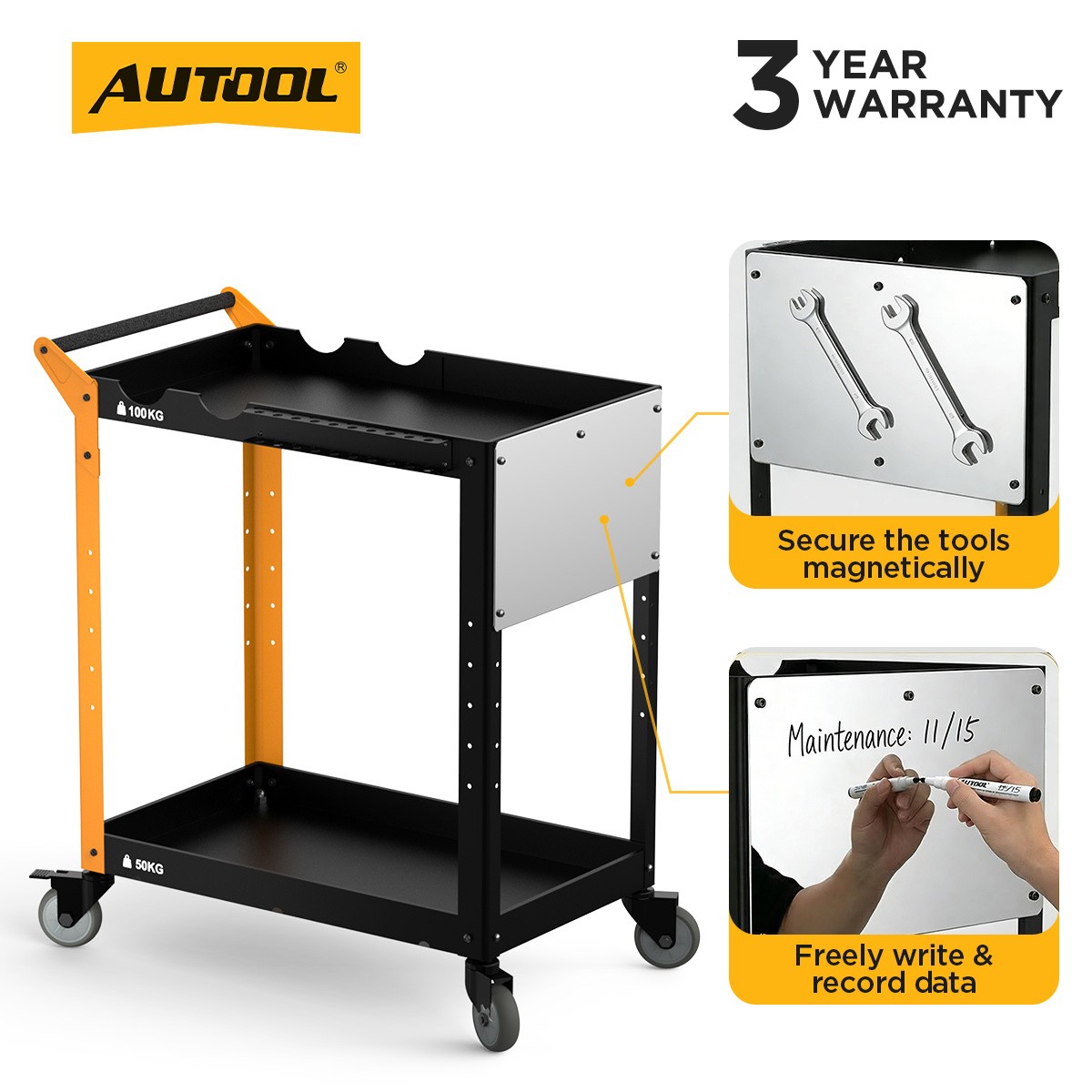 Utility Cart 2 Tier Rolling Tool Storage Car Diagnostic Service for Mechanic