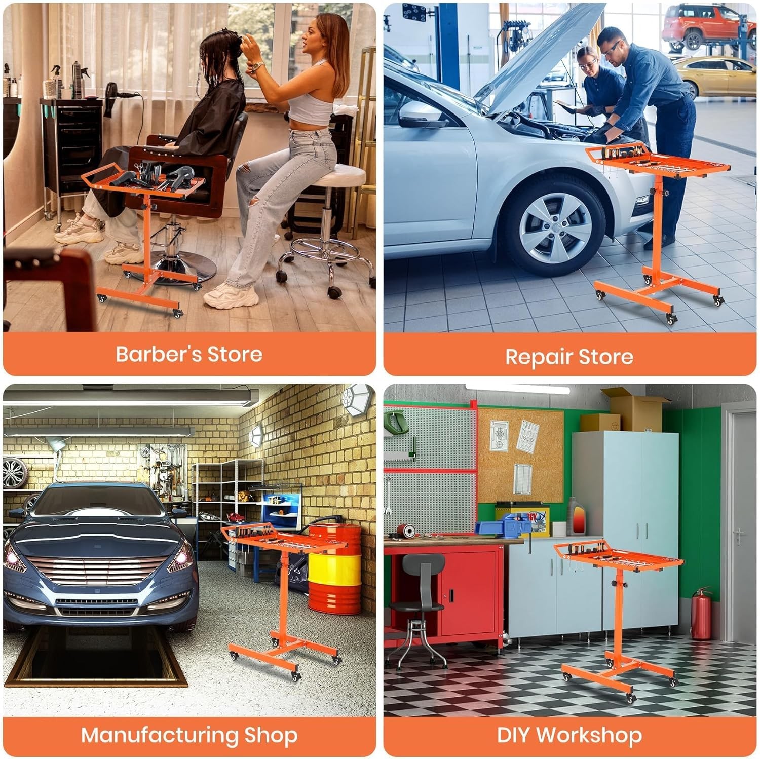 Wheels, Heavy Duty Mobile Tool Table AdjustabLE Steel Portable with Workbench