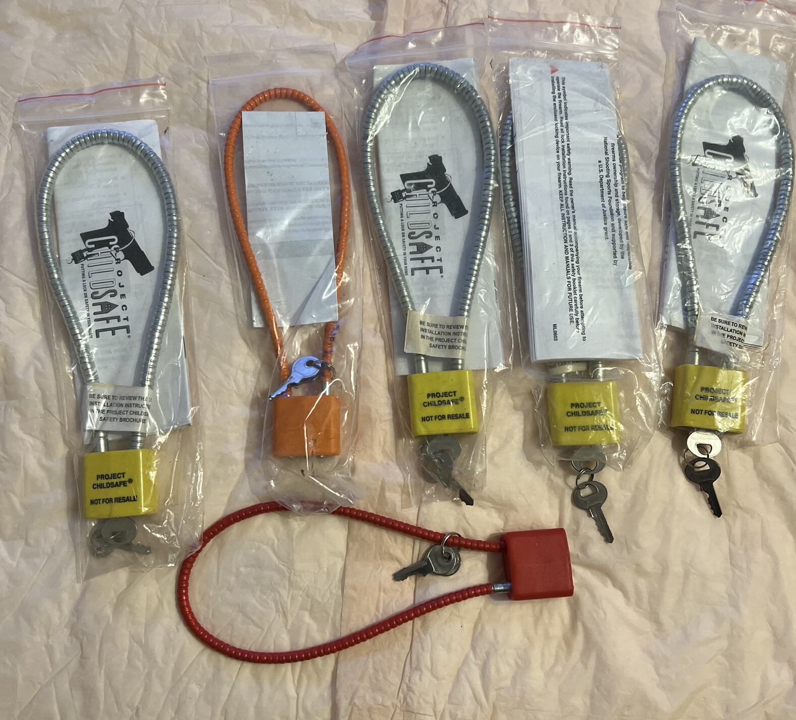 LOT OF 6 CHILD GUN SAFETY CABLE LOCKS/2 KEYS -BIKE LOCK CABLE NEW OLD STOCK
