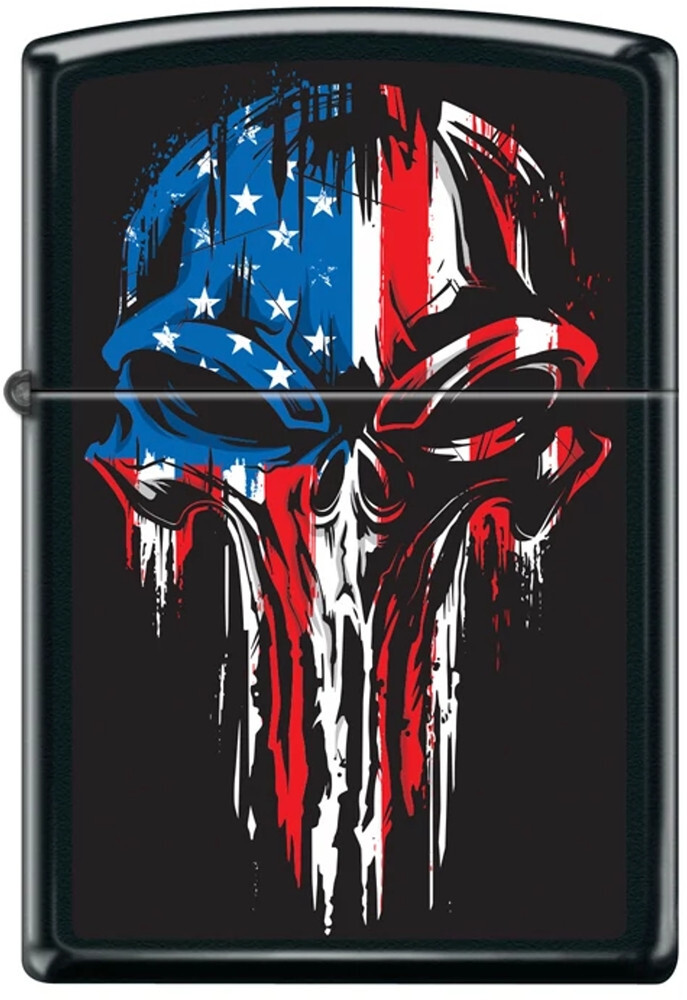 ZIPPO Military Grunge Skull Patriotic, Black Matte