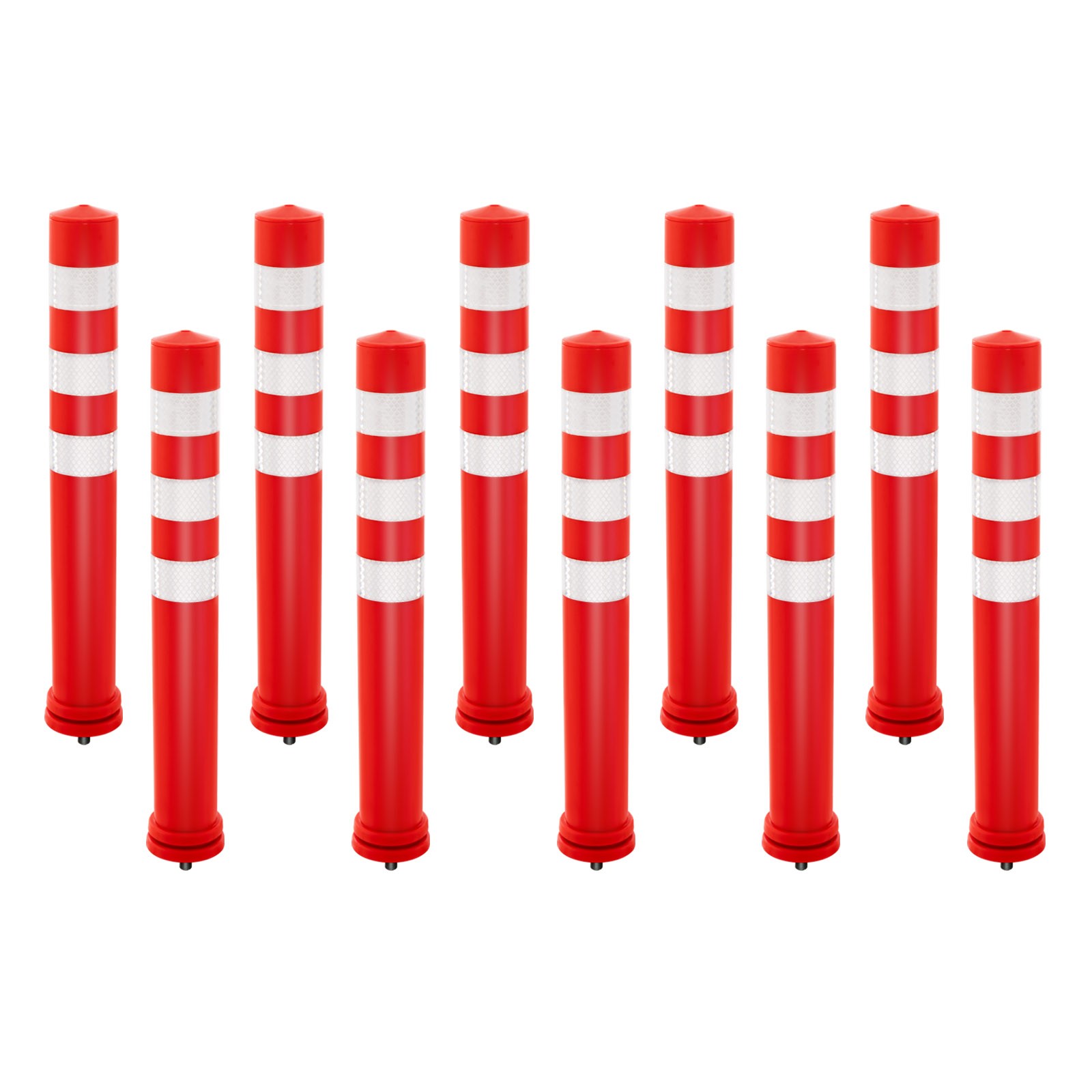 26 Inch 10 Pack Safety Bollard Post TPU Parking Barrier w/3 Reflective Strips