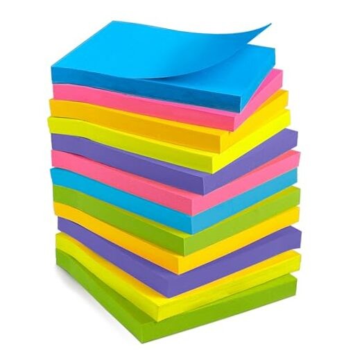 Sticky Notes - 12 Pads, 3”x3” - Colorful Self-Stick Post Notes Bulk - Square