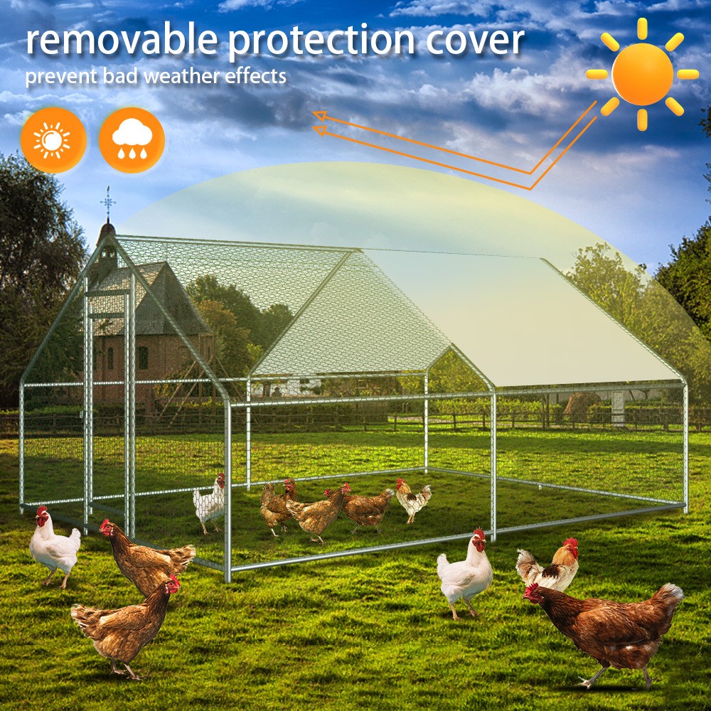 13x10 FT Chicken Coop Walk-in Metal Poultry Cage Hen House Chicken Run Cover USA