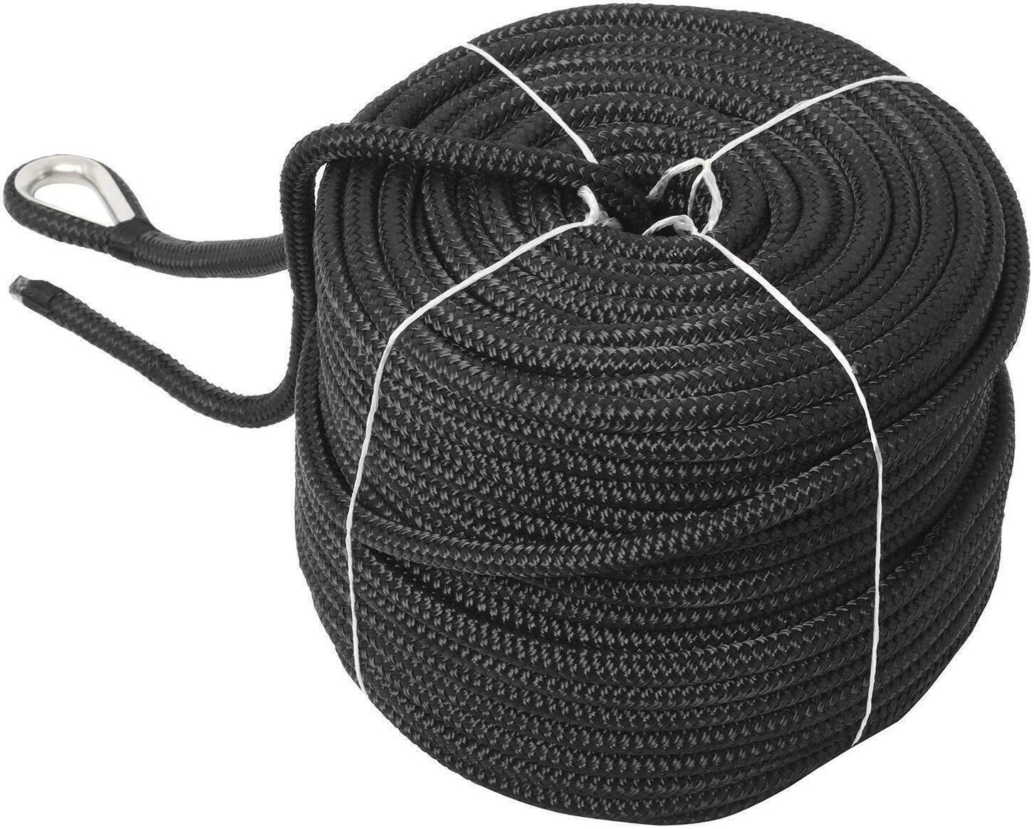 NovelBee 1/2" x 300' Nylon Anchor Line Double Braid w/Thimble Strength:5,100 Lbs