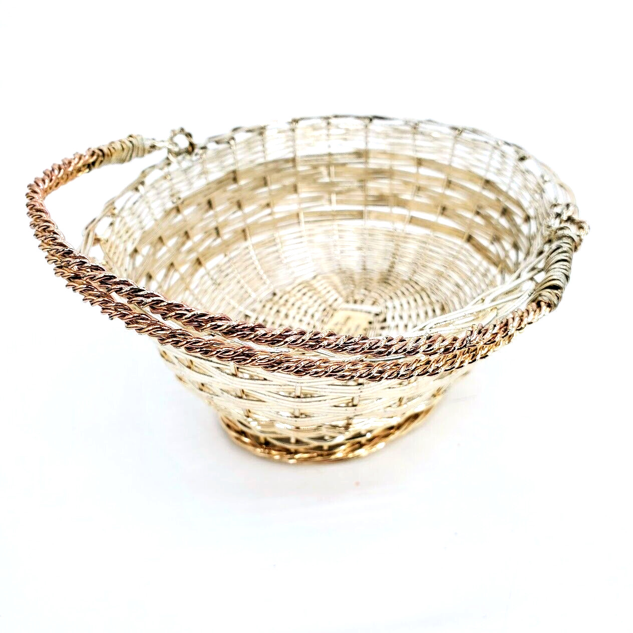 FTD Silver Basket Decorative Handle Round Bamboo Market Kitchenware Storage