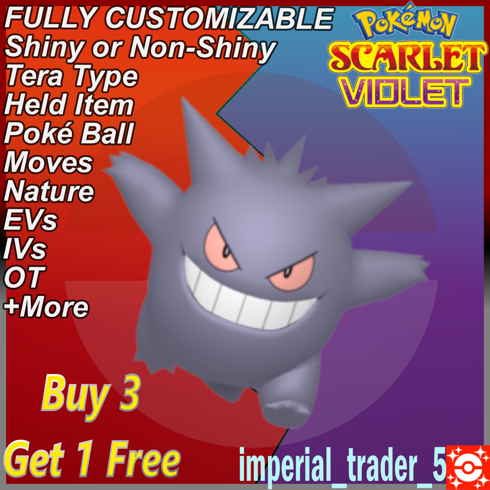 Pokémon Scarlet and Violet ✨ Shiny Gengar ✨ W/ Best 6IV Customizable