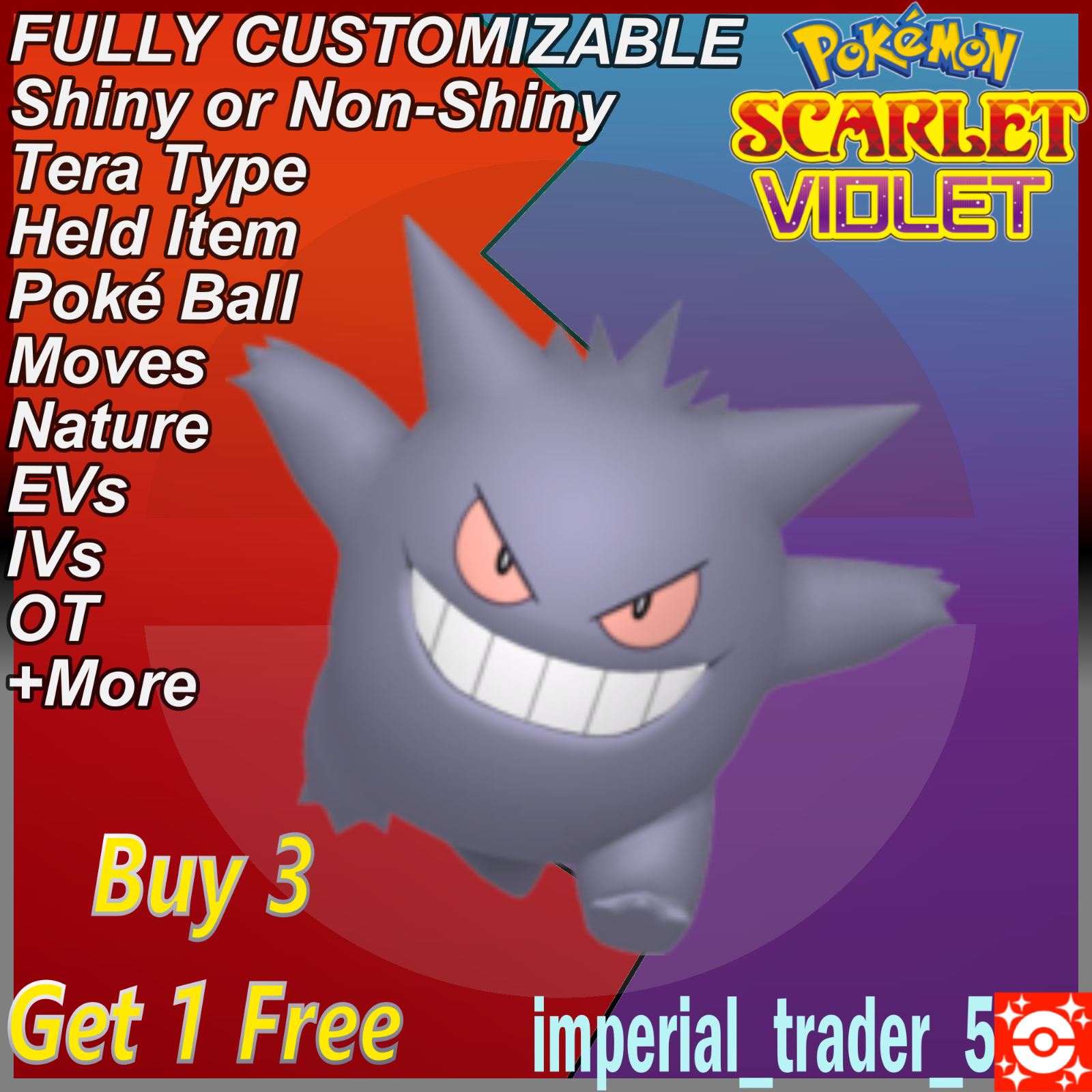 Pokémon Scarlet and Violet ✨ Shiny Gengar ✨ W/ Best 6IV Customizable
