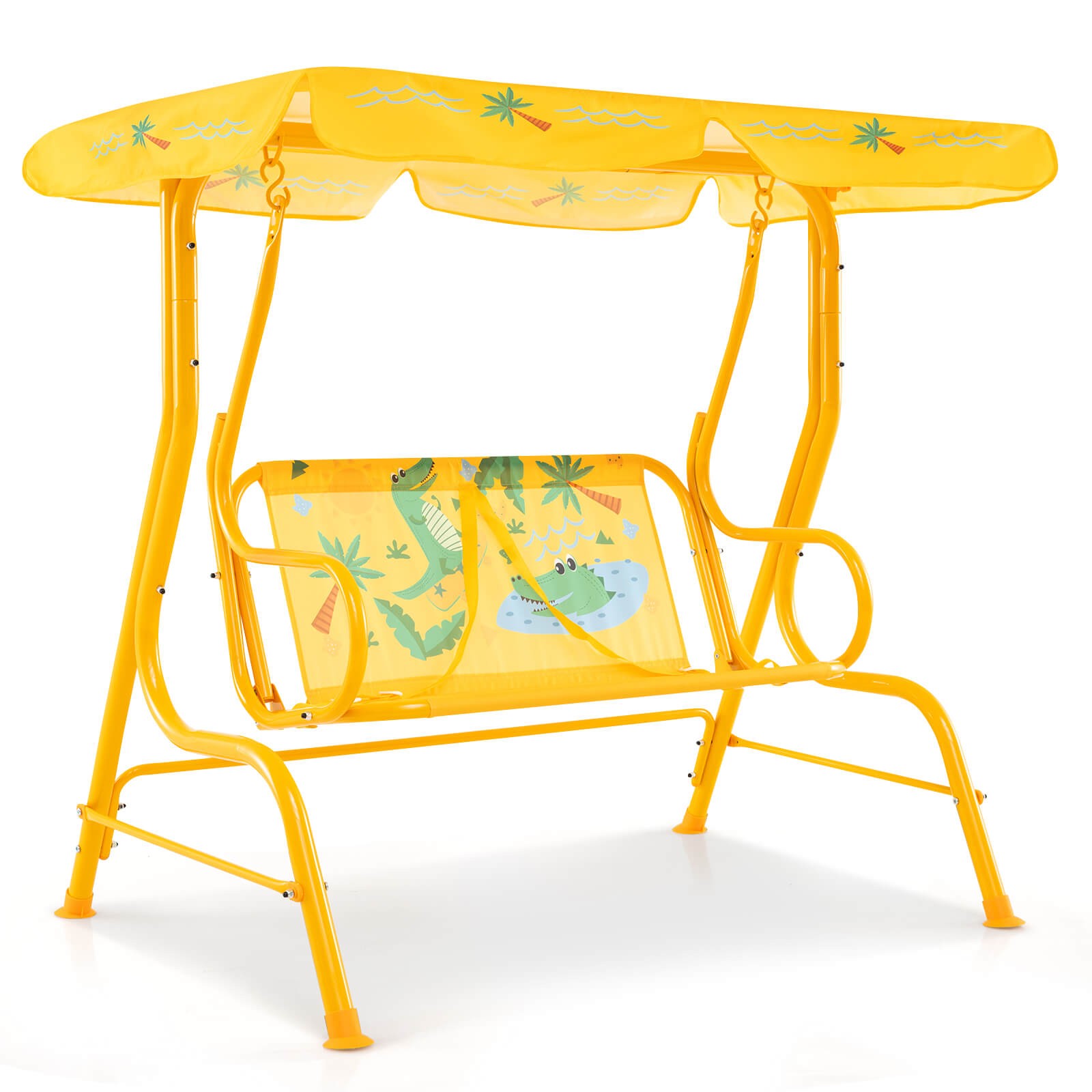 2-Seater Toddler Porch Swing Chair w/Metal Stand Adjustable Canopy Safety Belts
