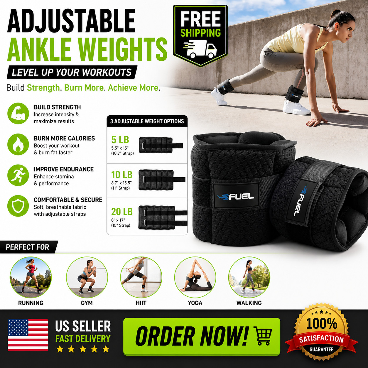 5 10 20lbs Adjustable Arm Leg Weights Wrist Ankle Exercise Gym Workout Training