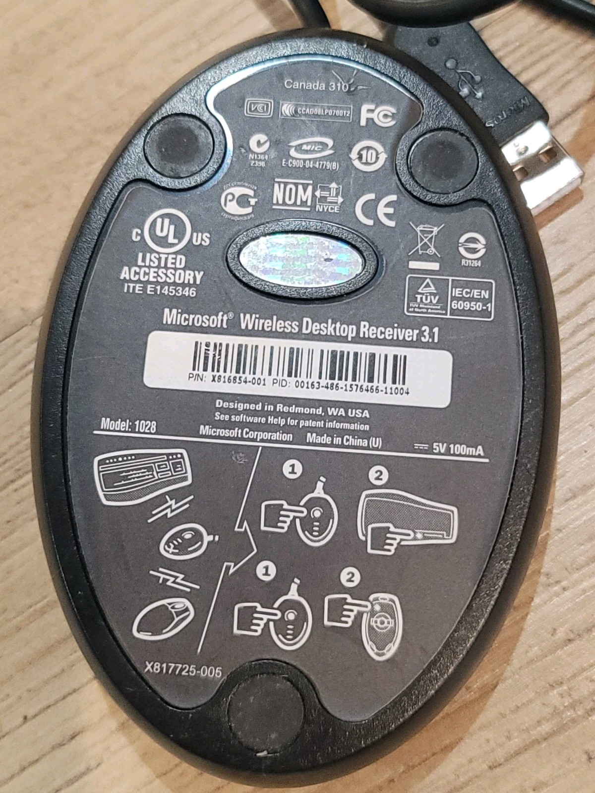 Microsoft Wireless Desktop Receiver 3.1 Model: 1028 Canada 310