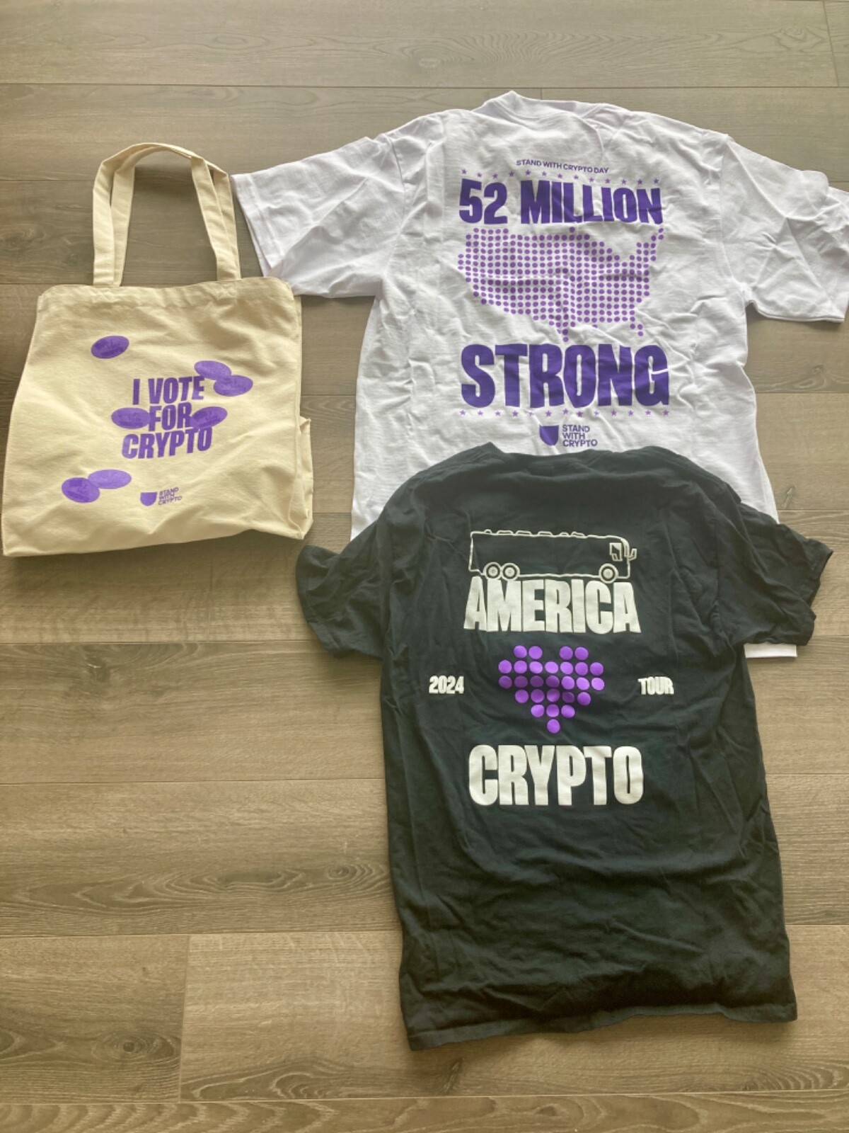 Lot of Coinbase Stand With Crypto America 2024 Tour 2 Shirts & Tote