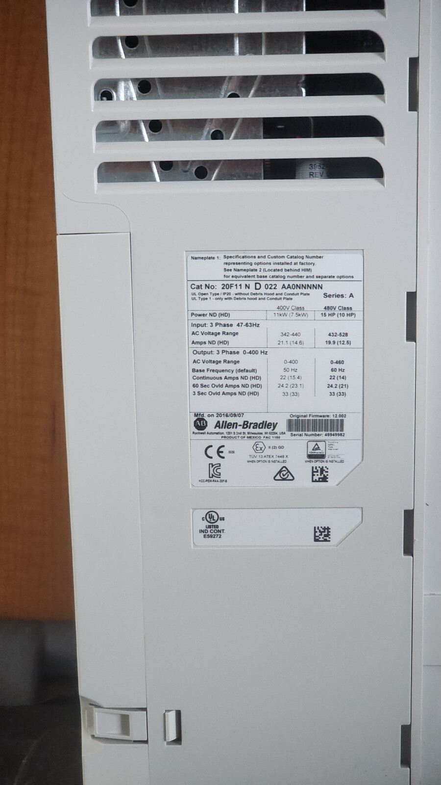 Allen Bradley Powerflex VFD variable frequency drive 753 25hp 20F11ND022AA0NNNNN