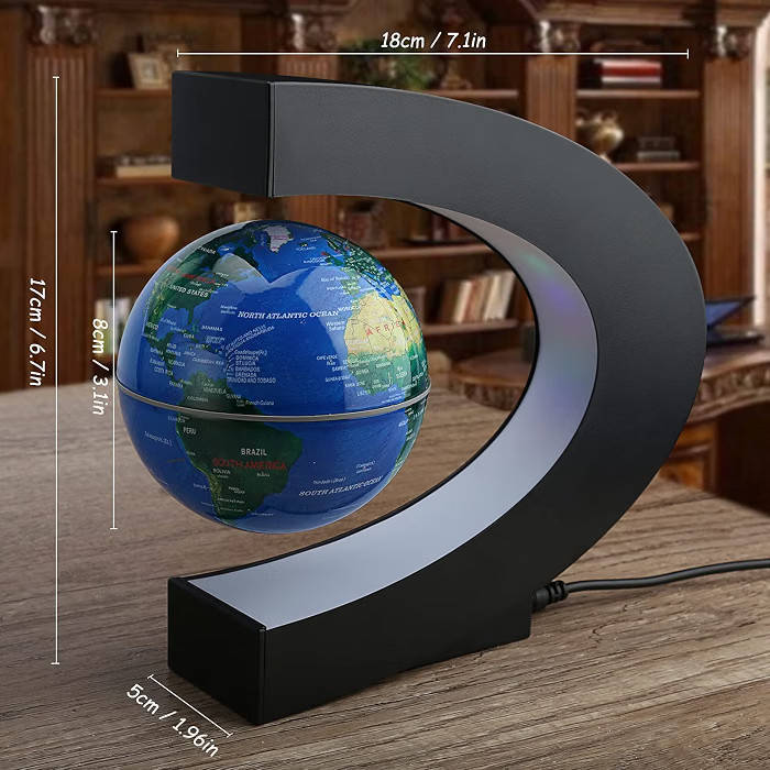 Magnetic Levitation Floating World Map Globe with C Shape Base, Floating Glob...