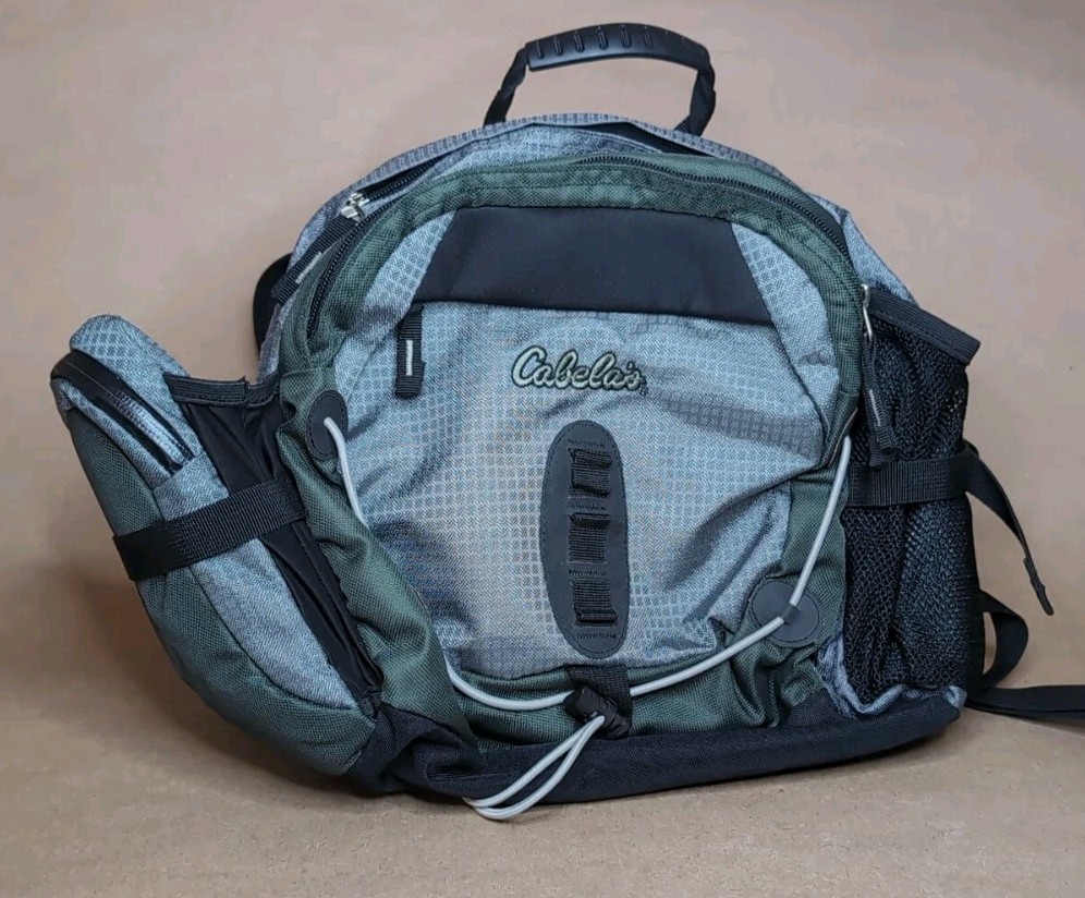 Cabela's Hunting Fishing Green Gray Fanny Lumbar Pack Shoulder Straps Padded