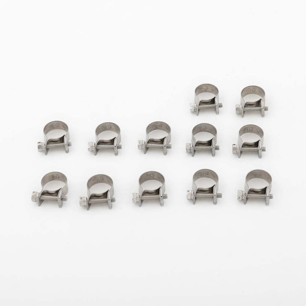 12pcs 15-17mm 9/16" - 11/16" 304 Stainless Steel Mini Hose Clamps Clips