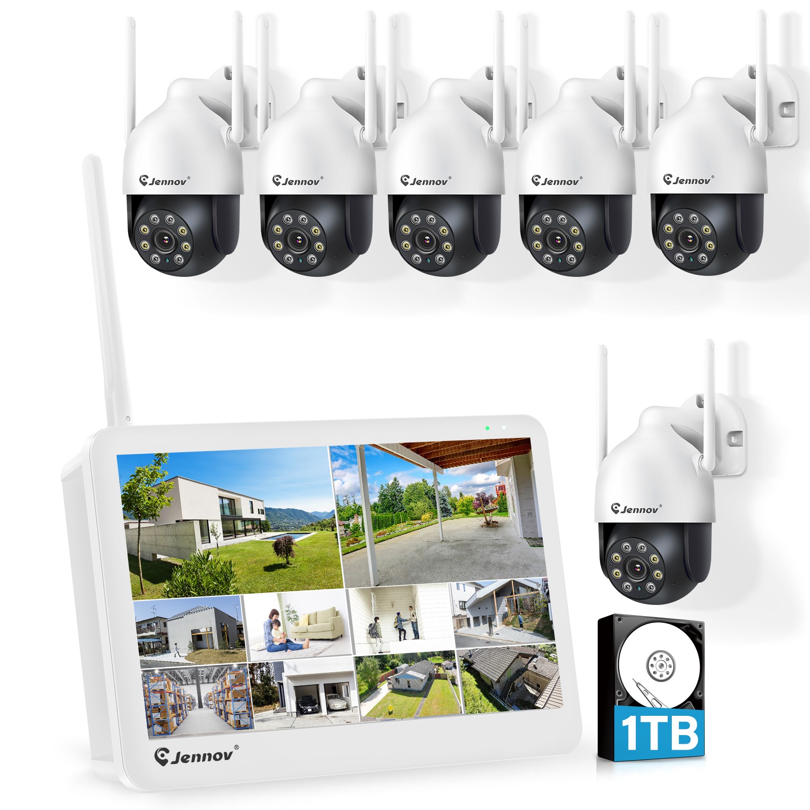 WiFi Security Camera System Outdoor Wireless HD 24/7 Recording 10CH Monitor
