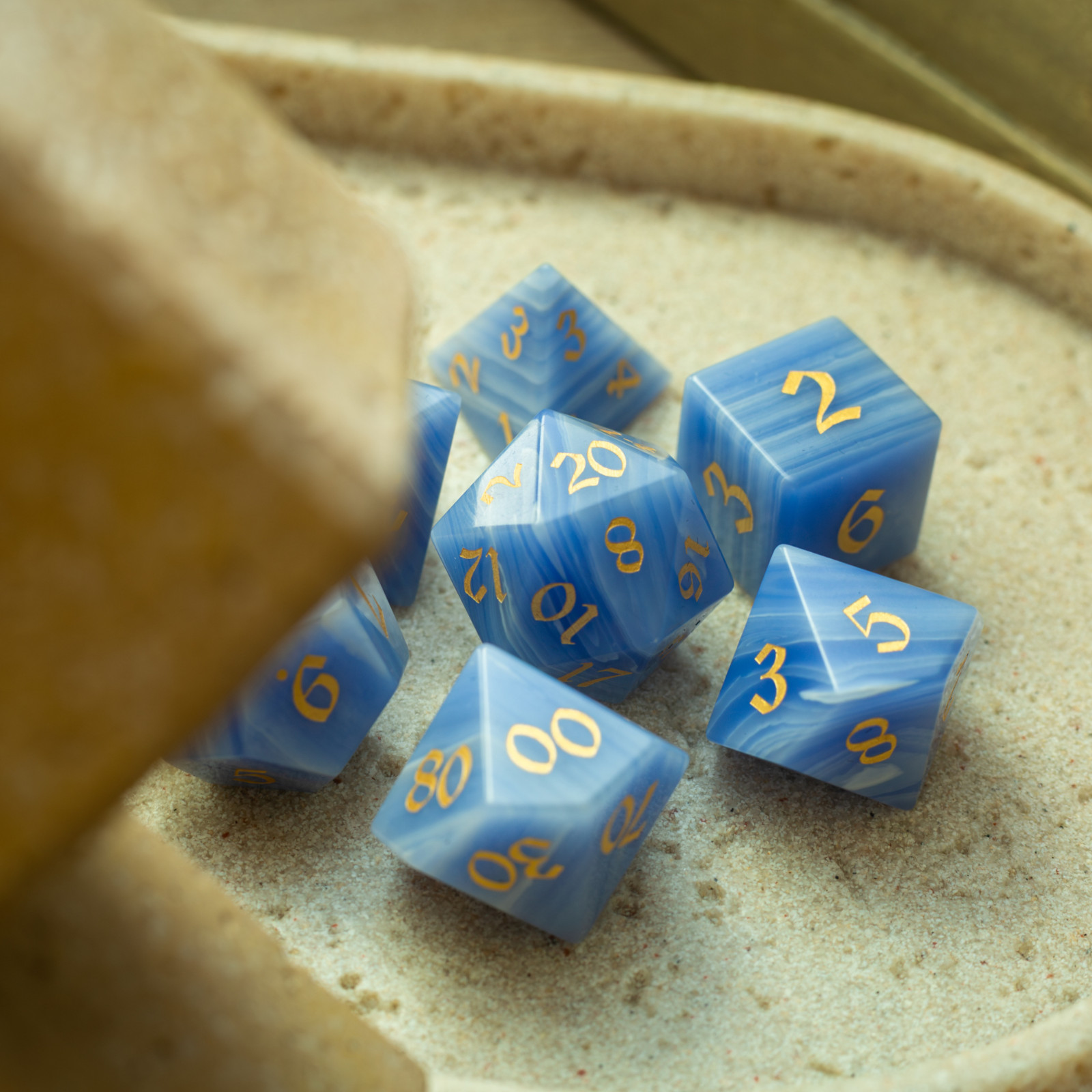 Blue Lace Agate Eye Gemstone DND Dice Set