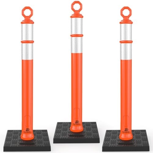 Portable 42" Traffic Delineator Posts with Reflective Collars - 3 Pack for Road