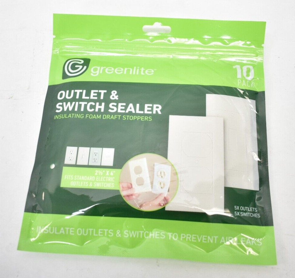 Greenlite Outlet & Switch Sealers 10 Pack 5 Outlets 5 Switches Insulating Foam