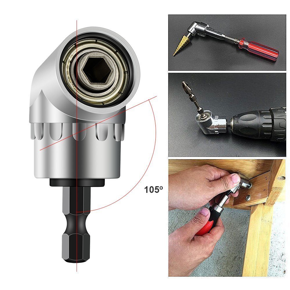105° Angle Hex Drill Bit Extension - 1/4" Screwdriver Socket Holder Adapter
