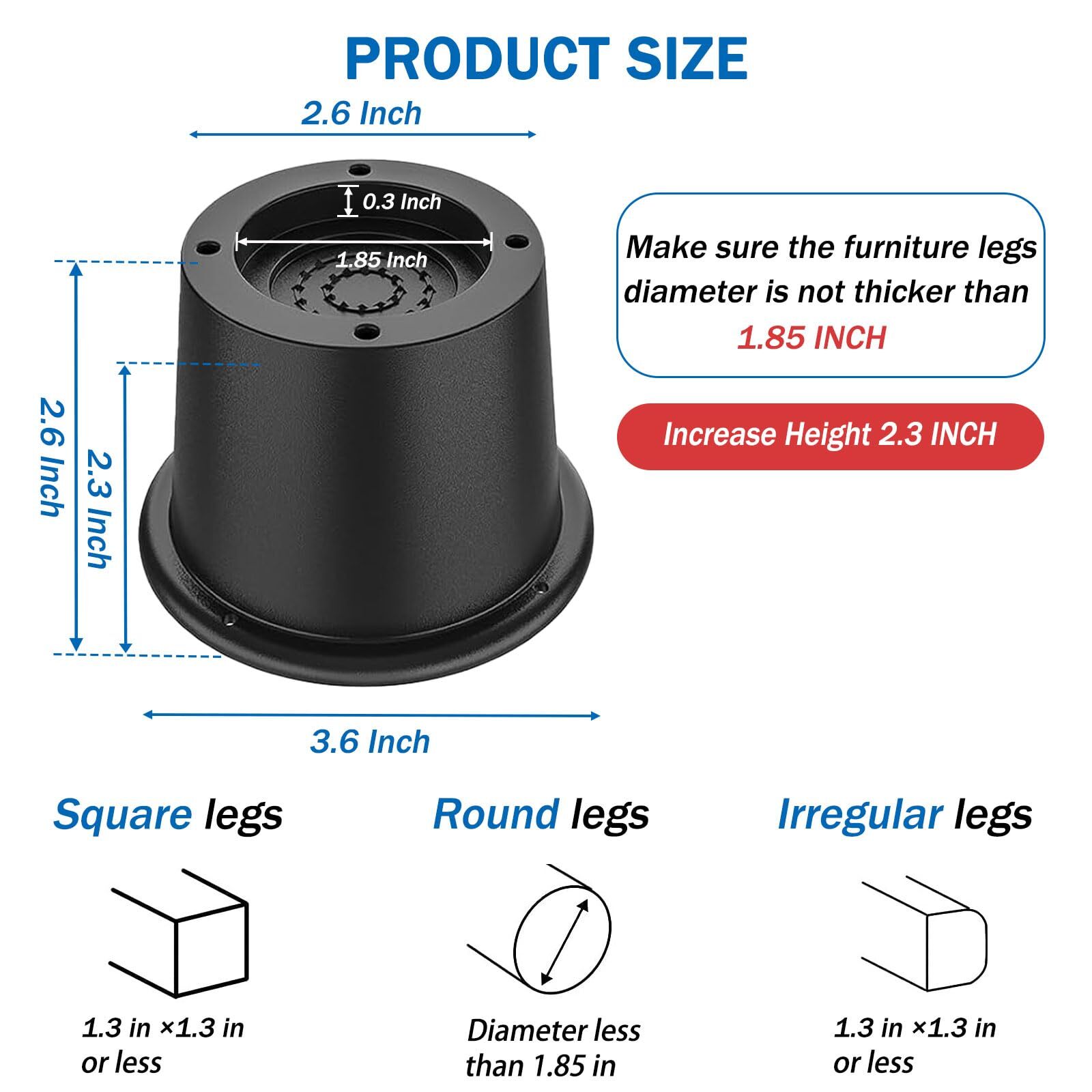 8 Pack 2 Inch Black Round Furniture Risers for Chair/Table Bed Lifts Risers