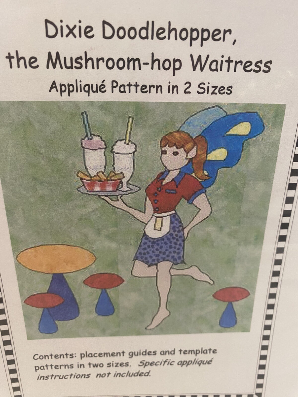Appliqué Quilt Pattern Sundrop Designs Dixie Mushroom Hop Waitress 2 Sizes 4”/7”