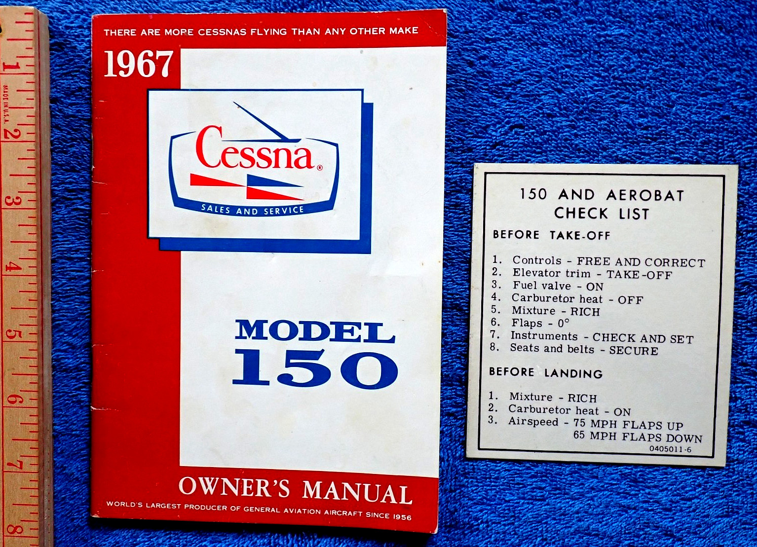 1967 Cessna 150 POH Owner's Manual Cruise Performance Fuel + 0405011-6 Checklist
